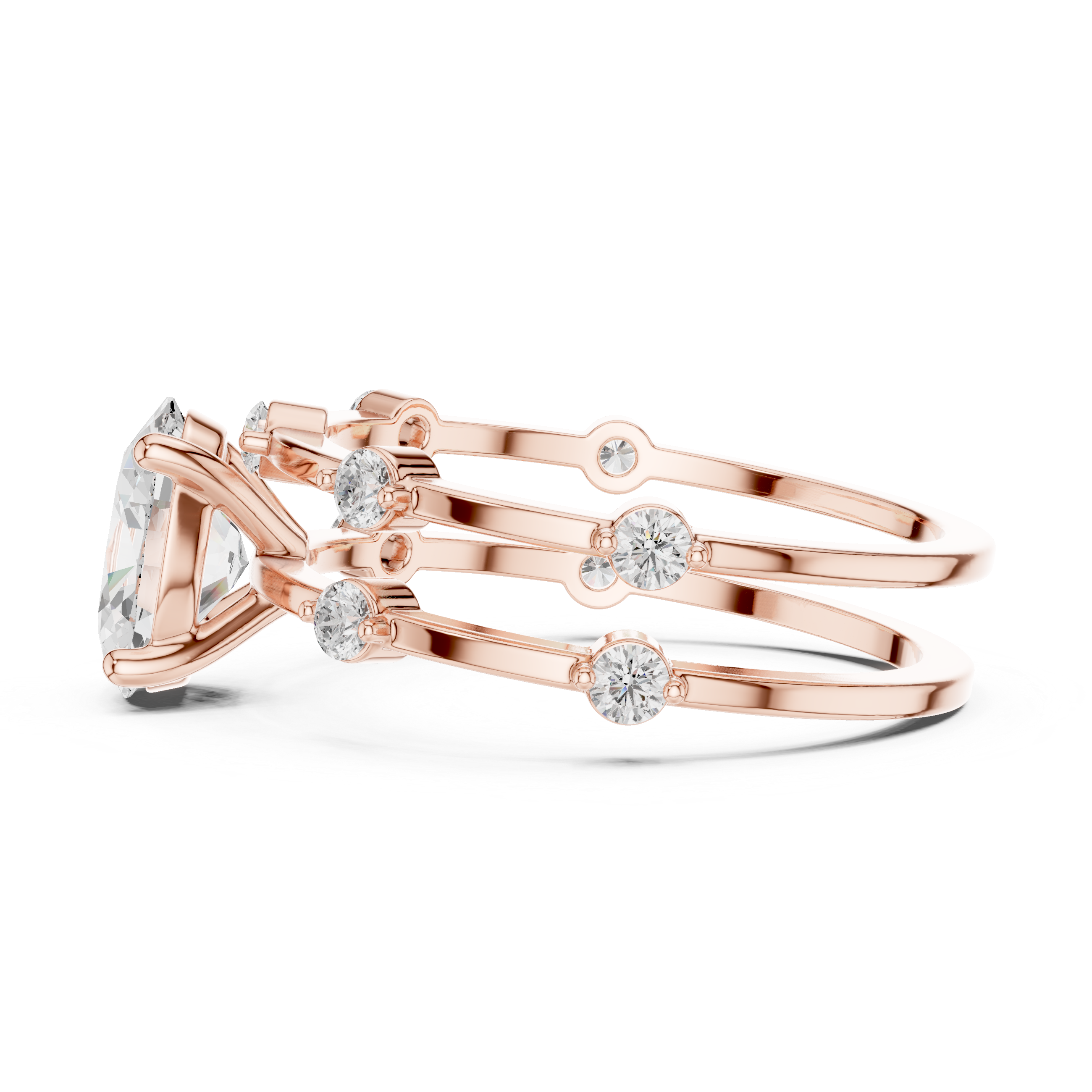 Oval Cut Engagement Ring Set with Matching Diamond Bands – Three Piece Bridal Ring Set