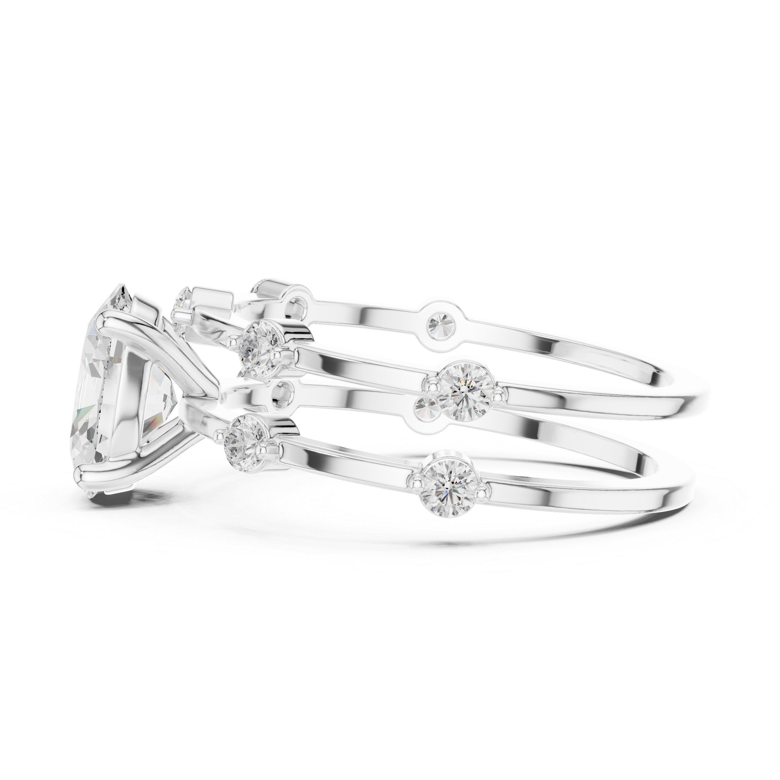 Oval Cut Engagement Ring Set with Matching Diamond Bands – Three Piece Bridal Ring Set