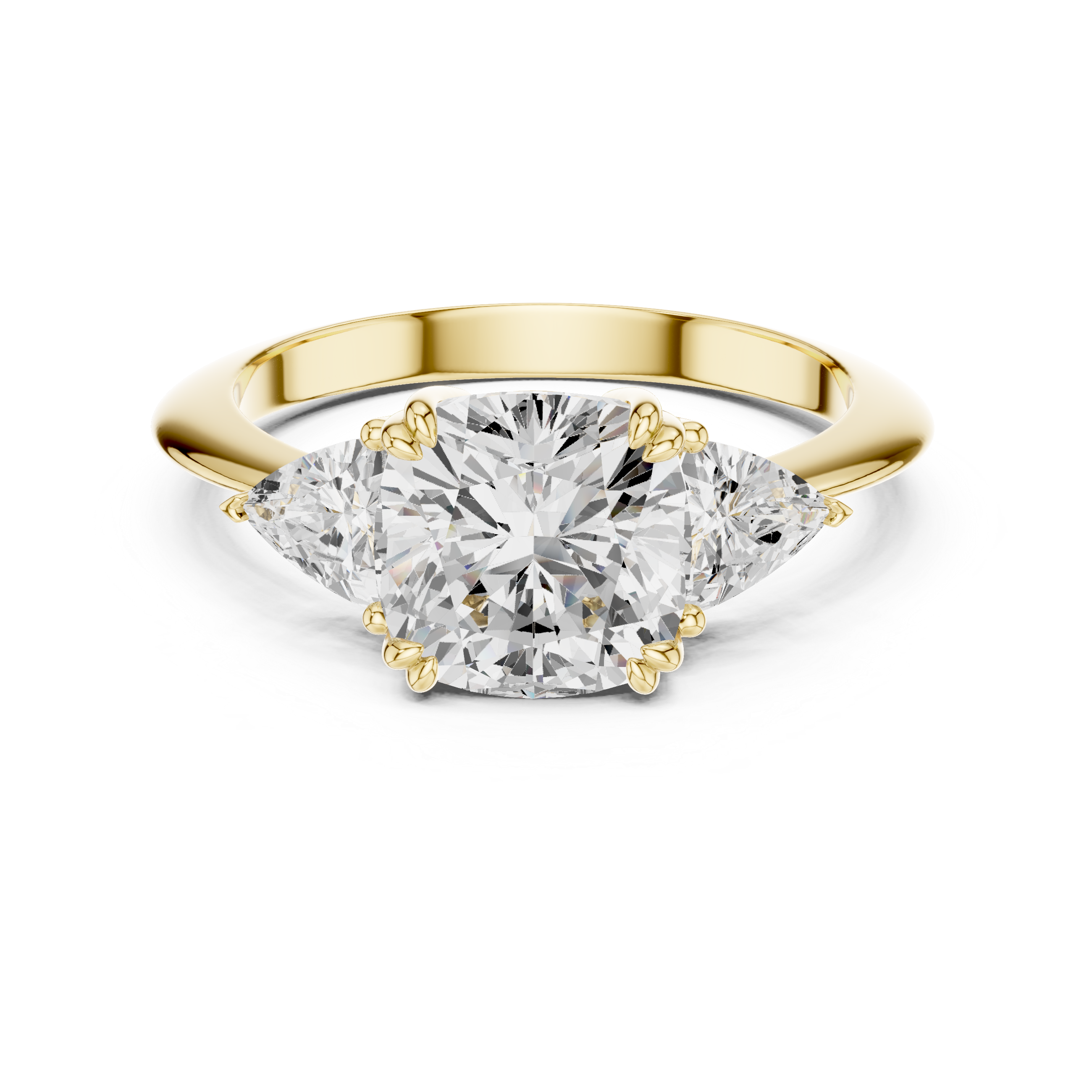 Cushion Cut Three Stone Engagement Ring – Cushion Center with Trillion Side Stones