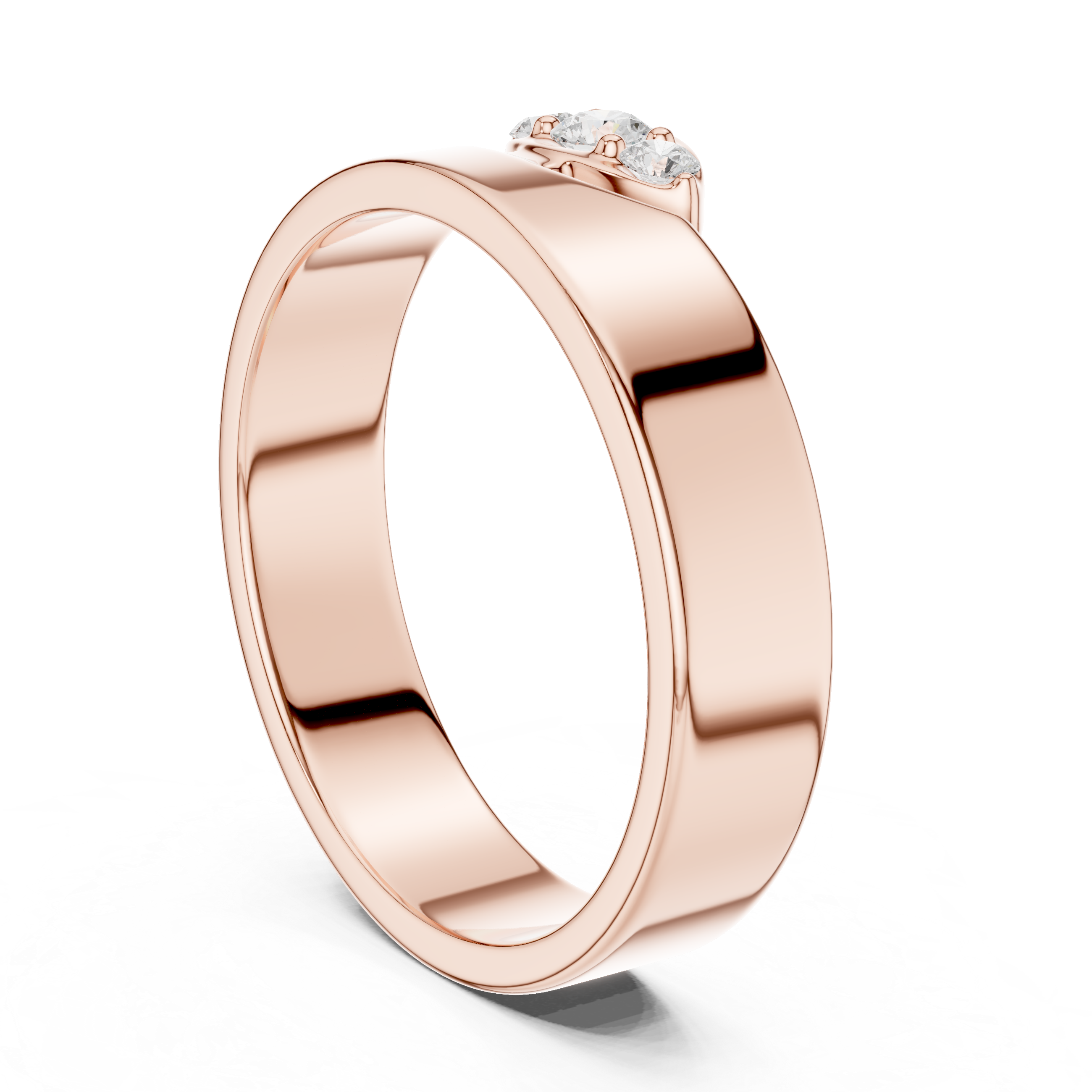 Three Stone Flush Set Diamond Band Ring – Wide Modern Gold Ring