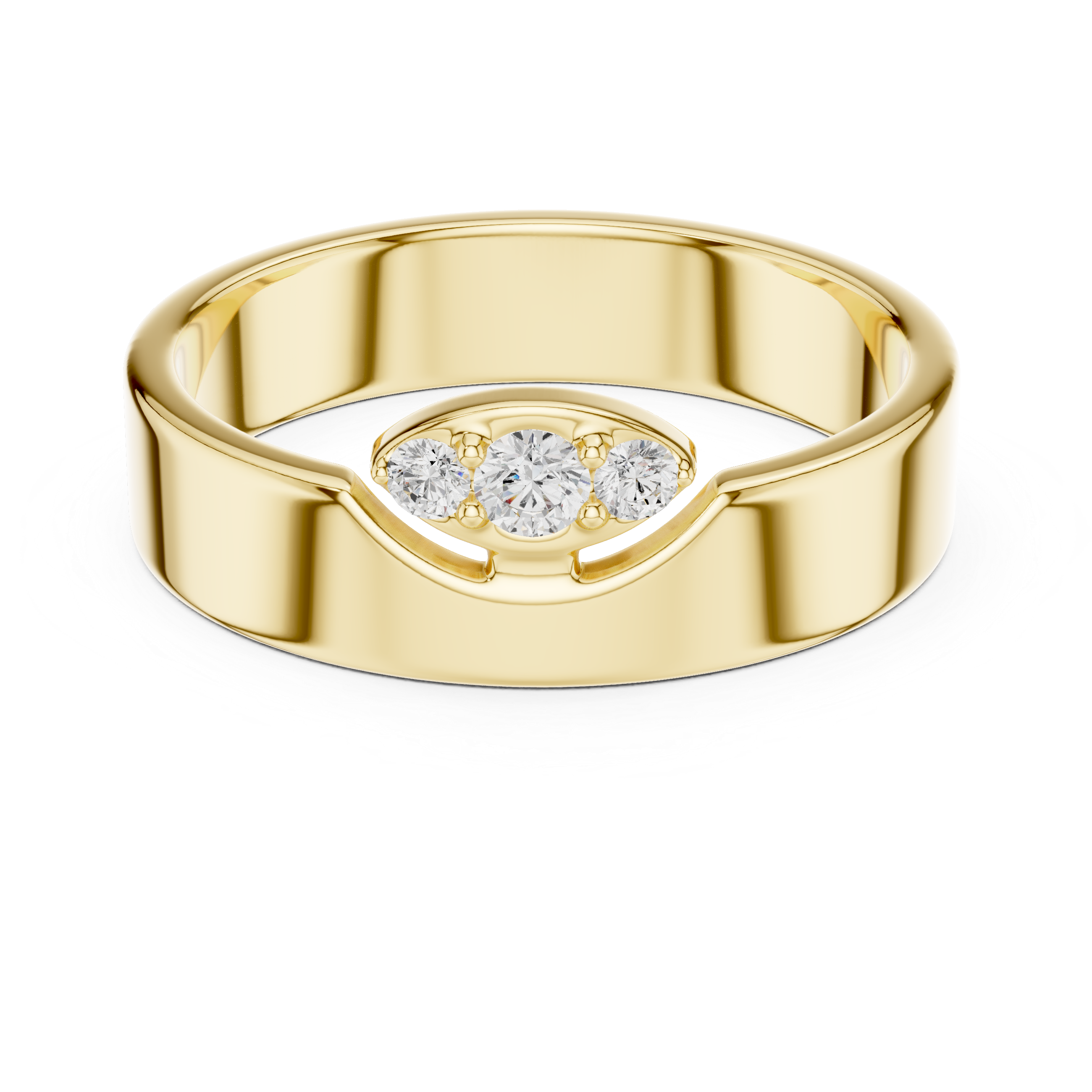 Three Stone Flush Set Diamond Band Ring – Wide Modern Gold Ring