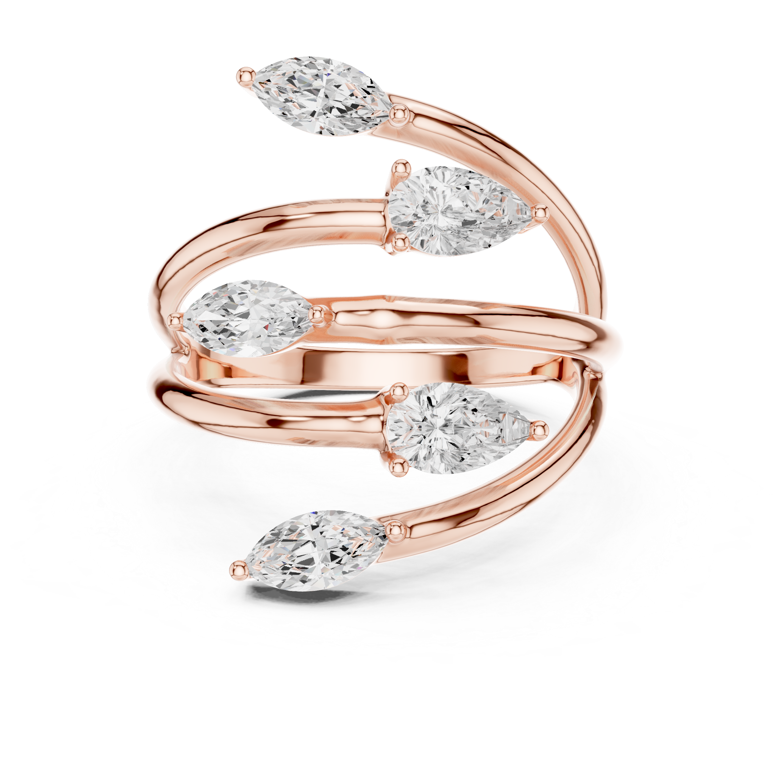 Multi Stone Wrap Diamond Ring – Marquise & Pear Cut Open Spiral Statement Ring
