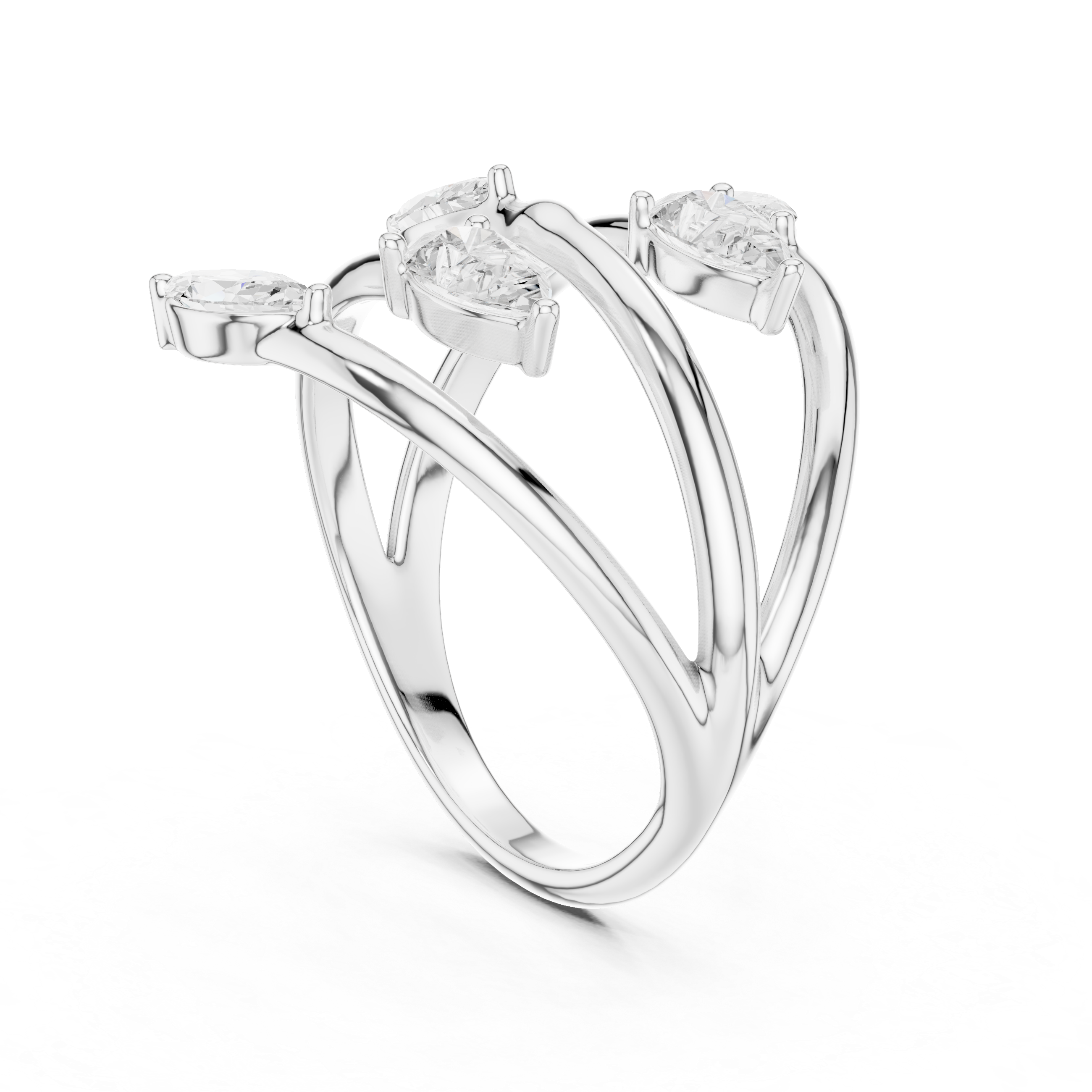 Multi Stone Wrap Diamond Ring – Marquise & Pear Cut Open Spiral Statement Ring
