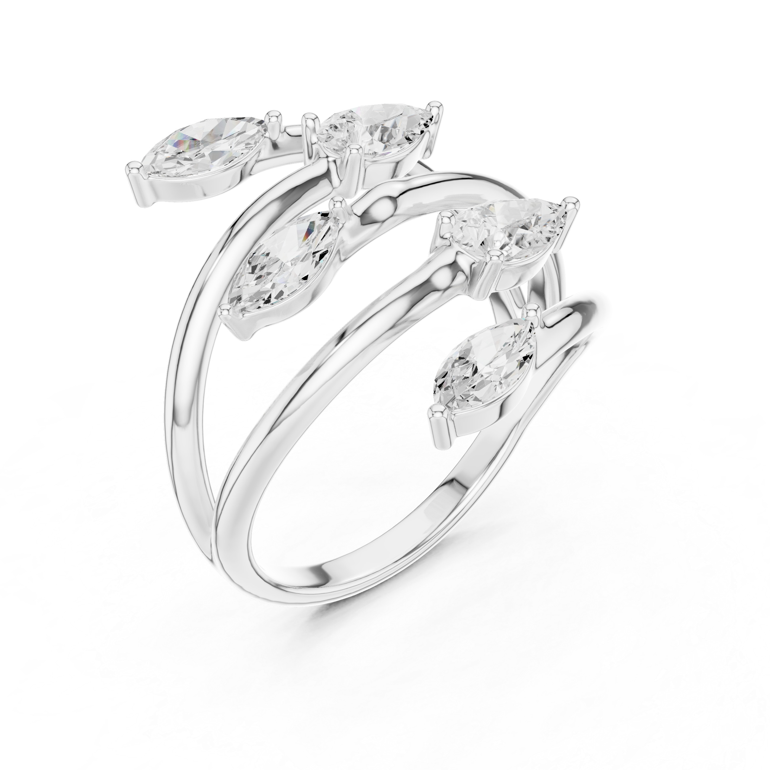 Multi Stone Wrap Diamond Ring – Marquise & Pear Cut Open Spiral Statement Ring