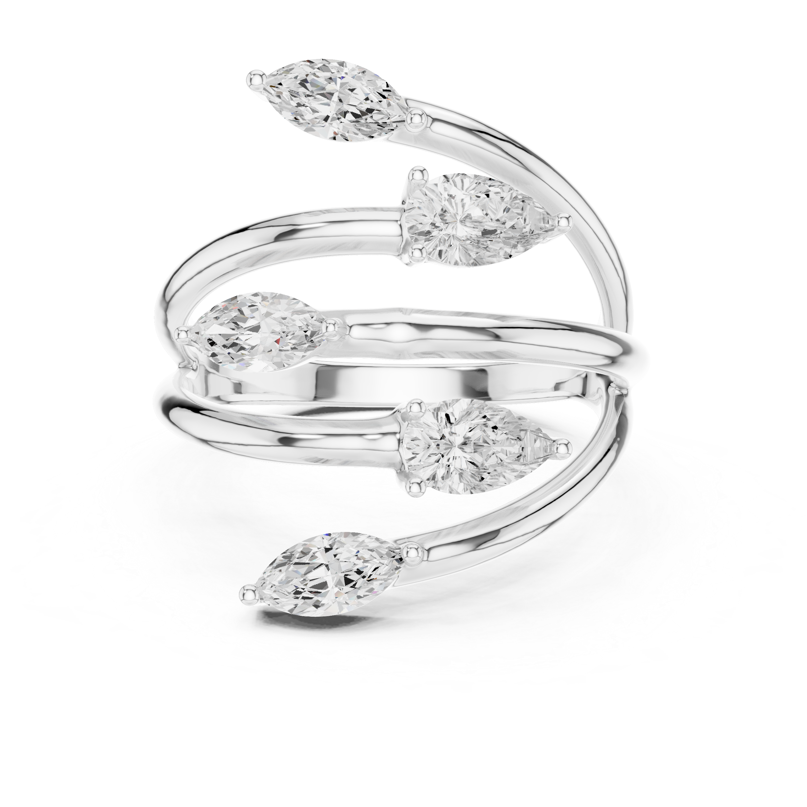 Multi Stone Wrap Diamond Ring – Marquise & Pear Cut Open Spiral Statement Ring