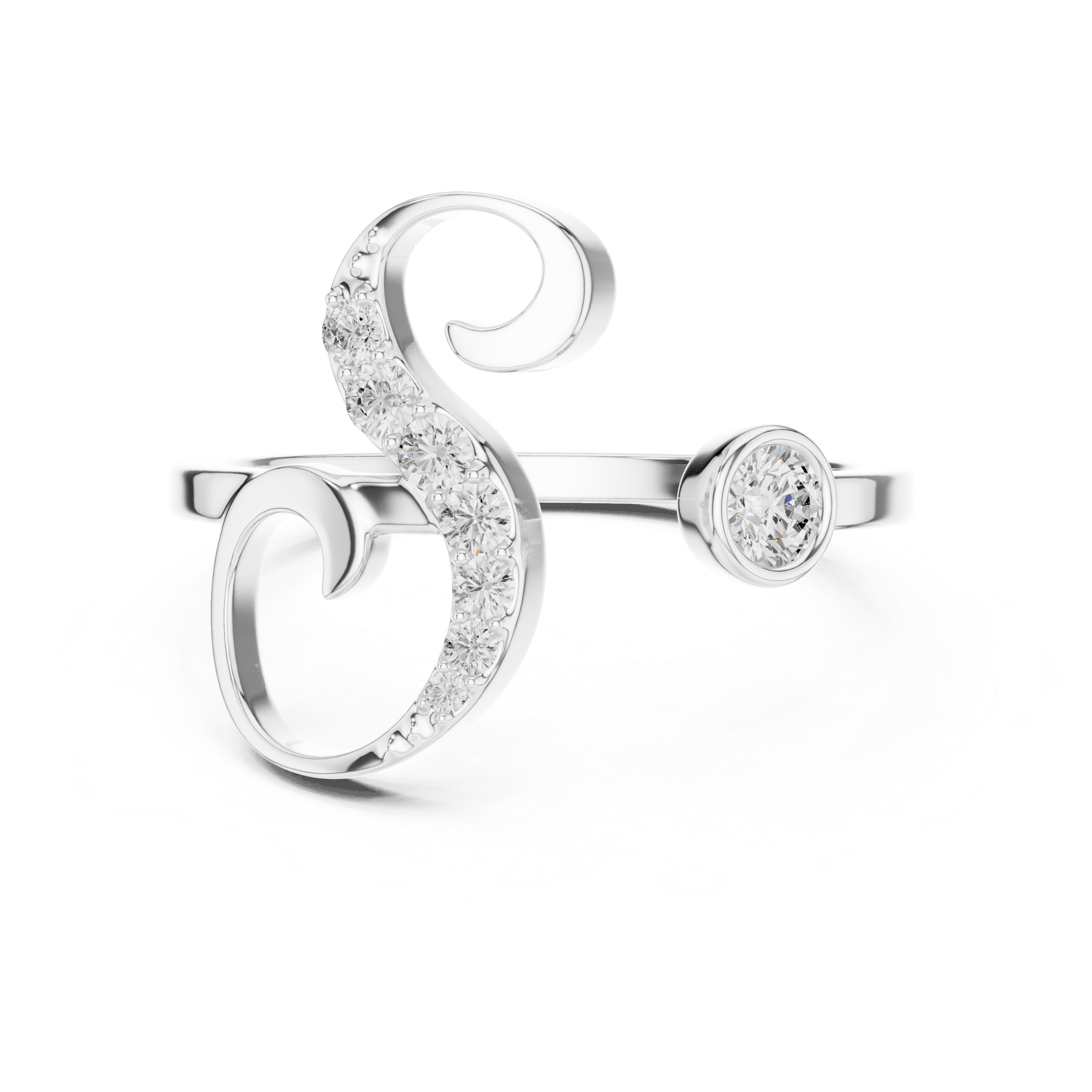 Diamond Initial S Open Ring – Personalized Letter Ring with Pavé Diamonds