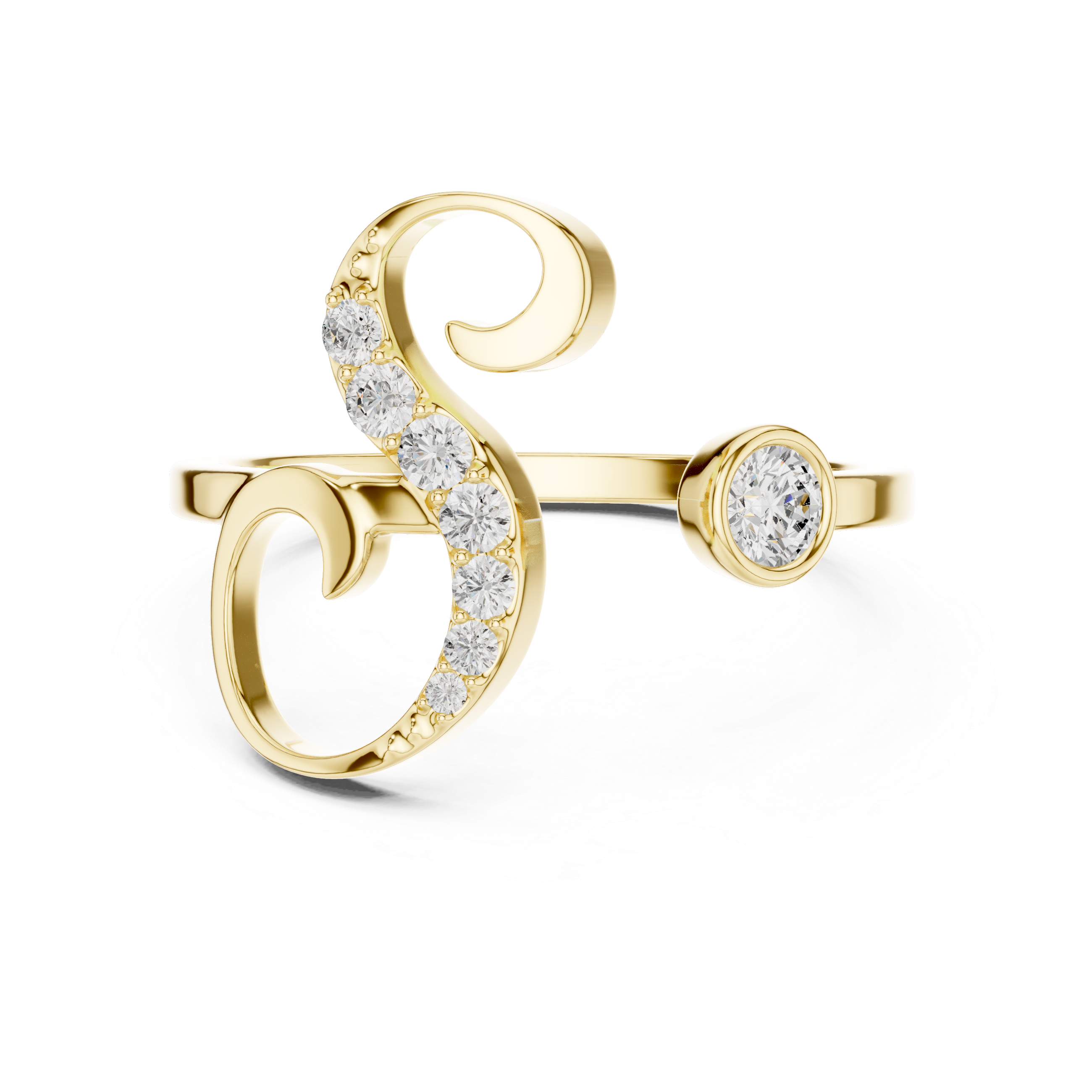 Diamond Initial S Open Ring – Personalized Letter Ring with Pavé Diamonds