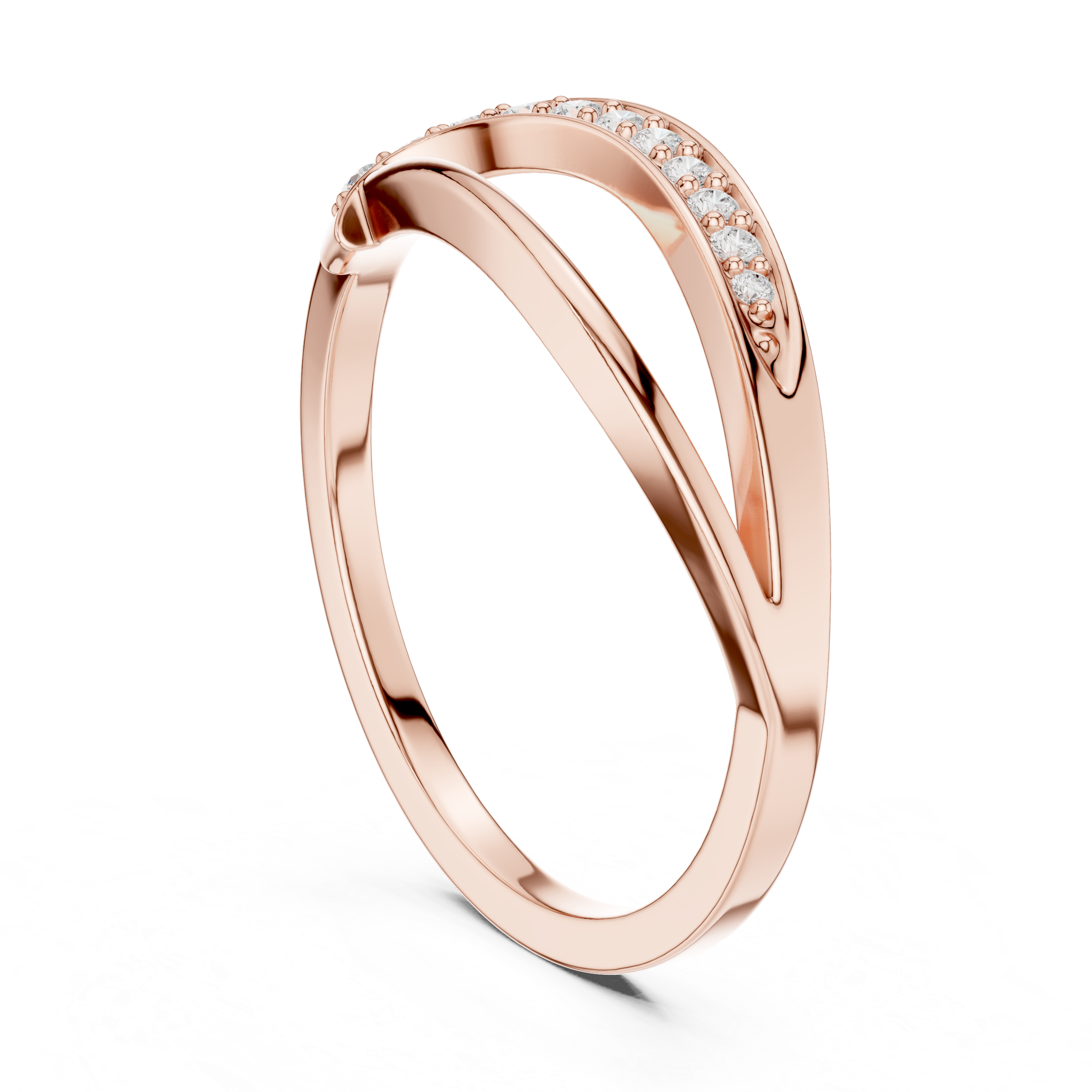 Modern Crossover Diamond Ring – Pavé Curved Band Minimalist Statement Ring