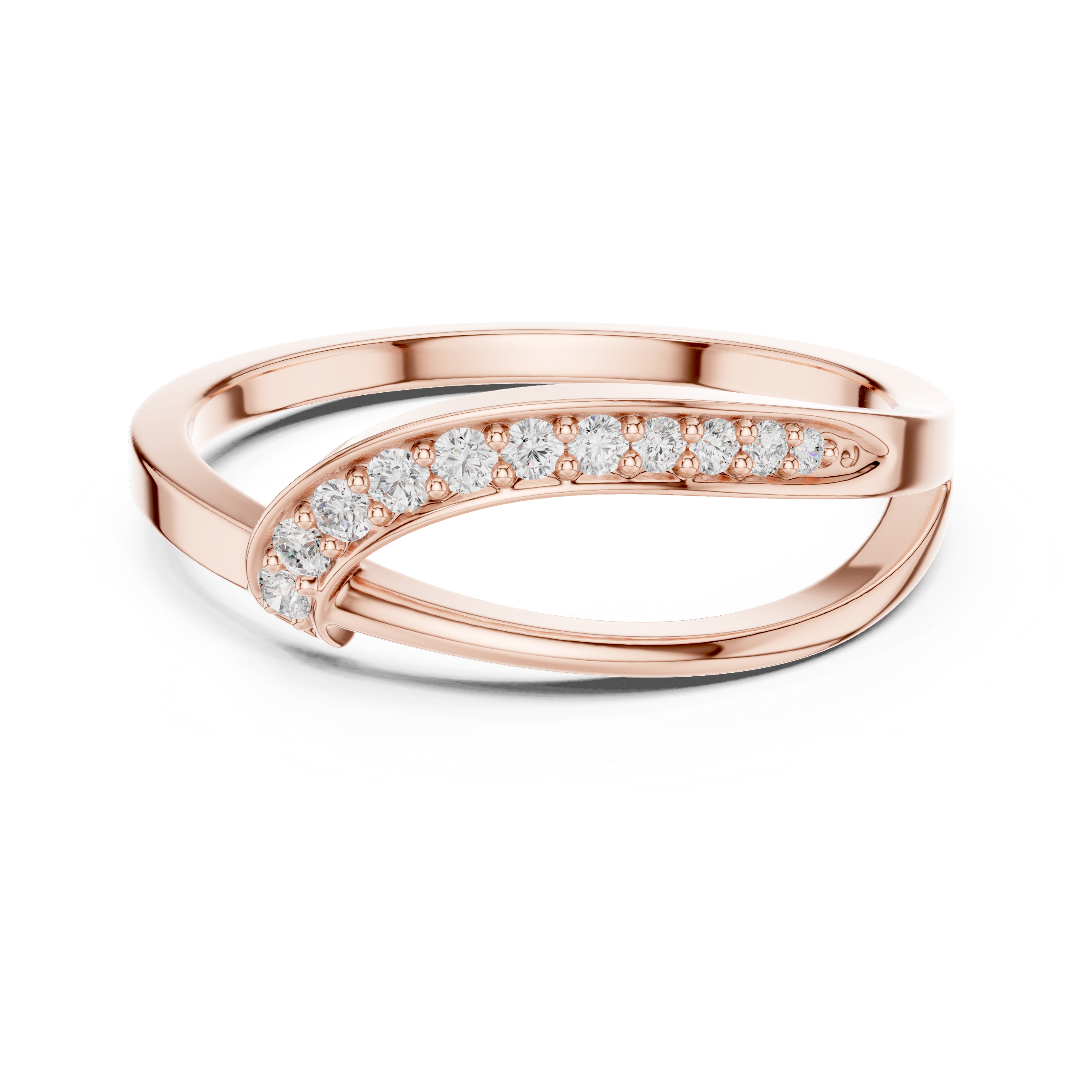 Modern Crossover Diamond Ring – Pavé Curved Band Minimalist Statement Ring