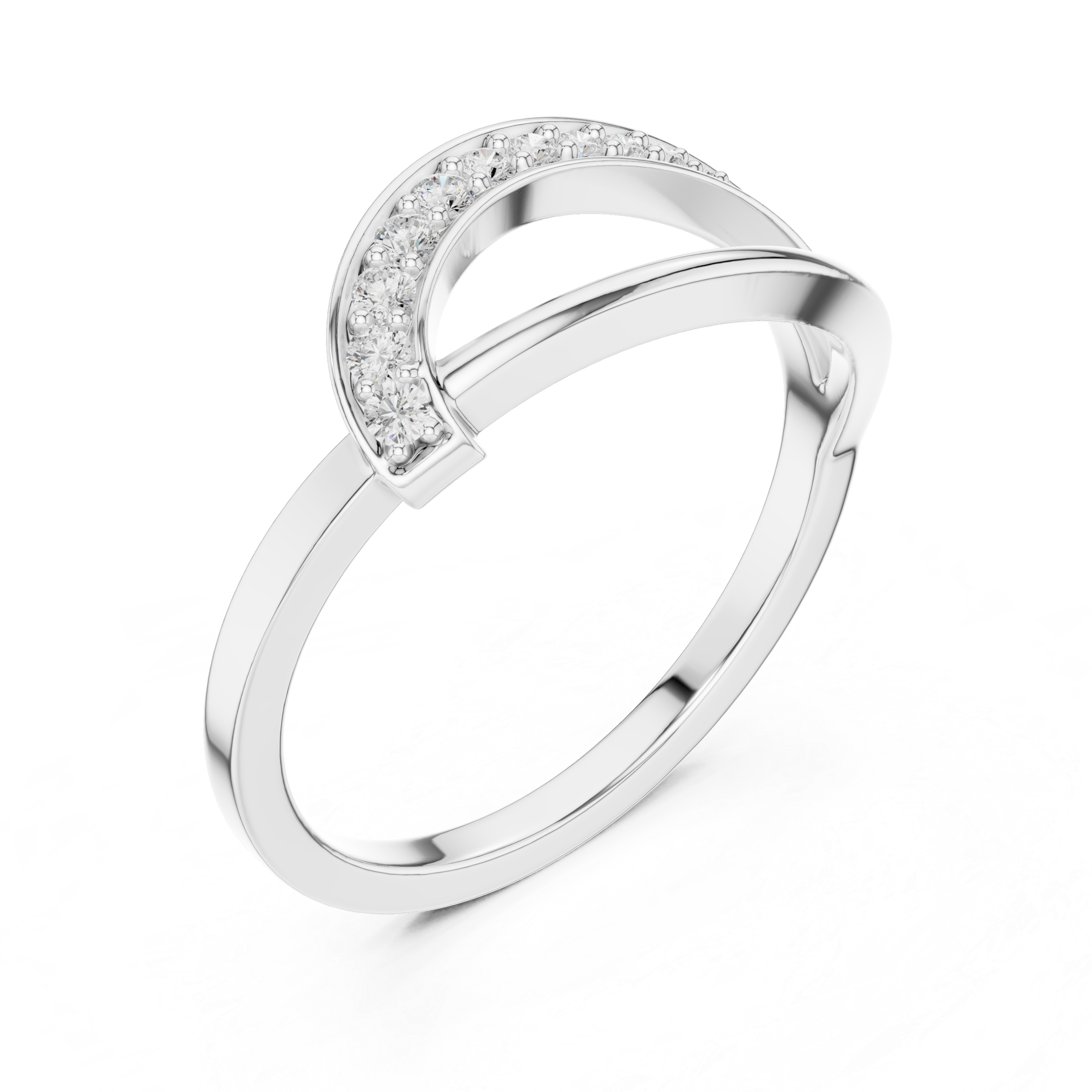 Modern Crossover Diamond Ring – Pavé Curved Band Minimalist Statement Ring