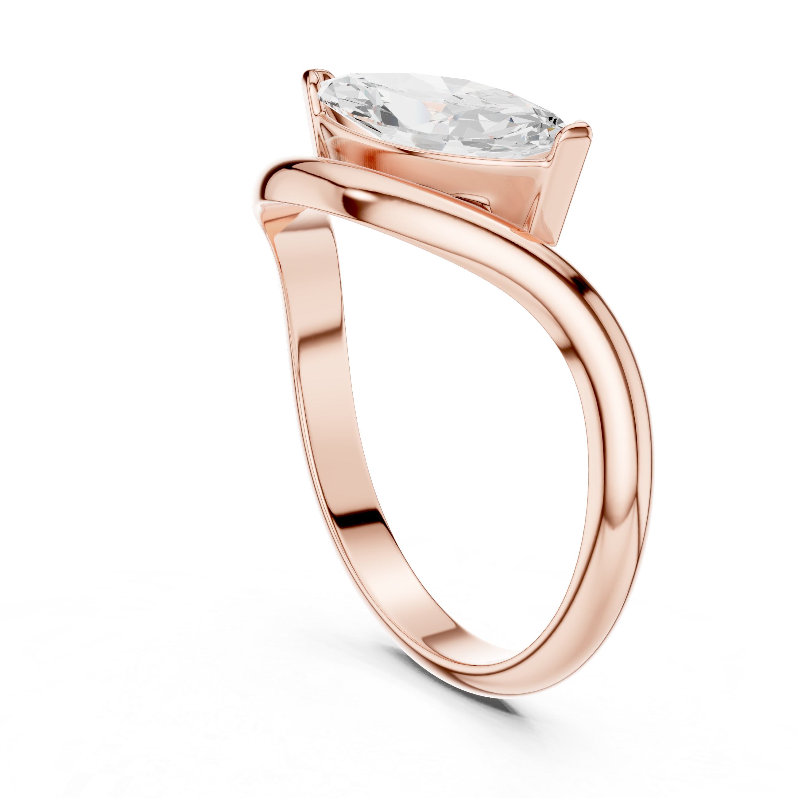 Marquise Diamond Bypass Ring – Modern Solitaire Statement Ring