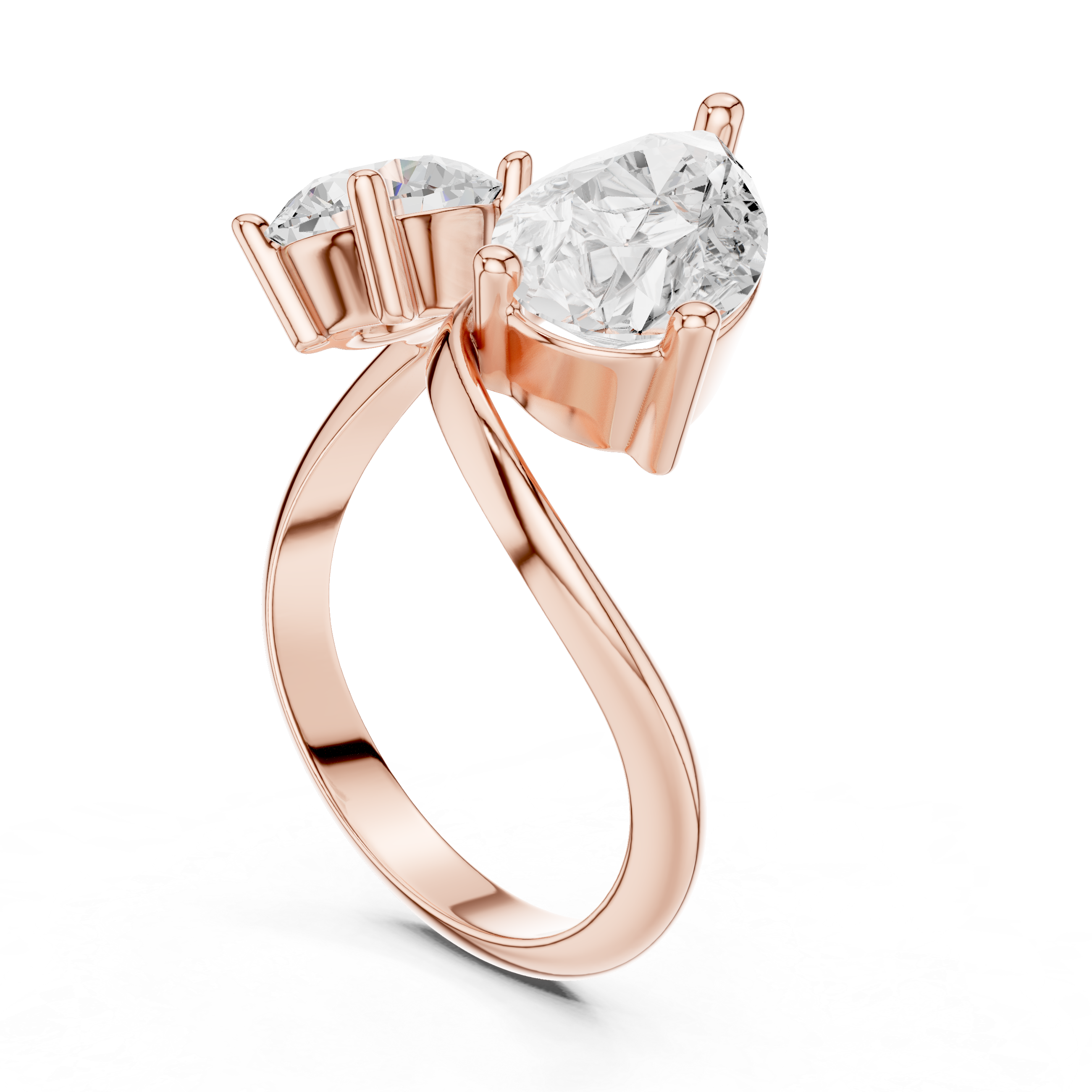 Round & Pear Diamond Bypass Ring – Two Stone Open Twist Engagement Ring