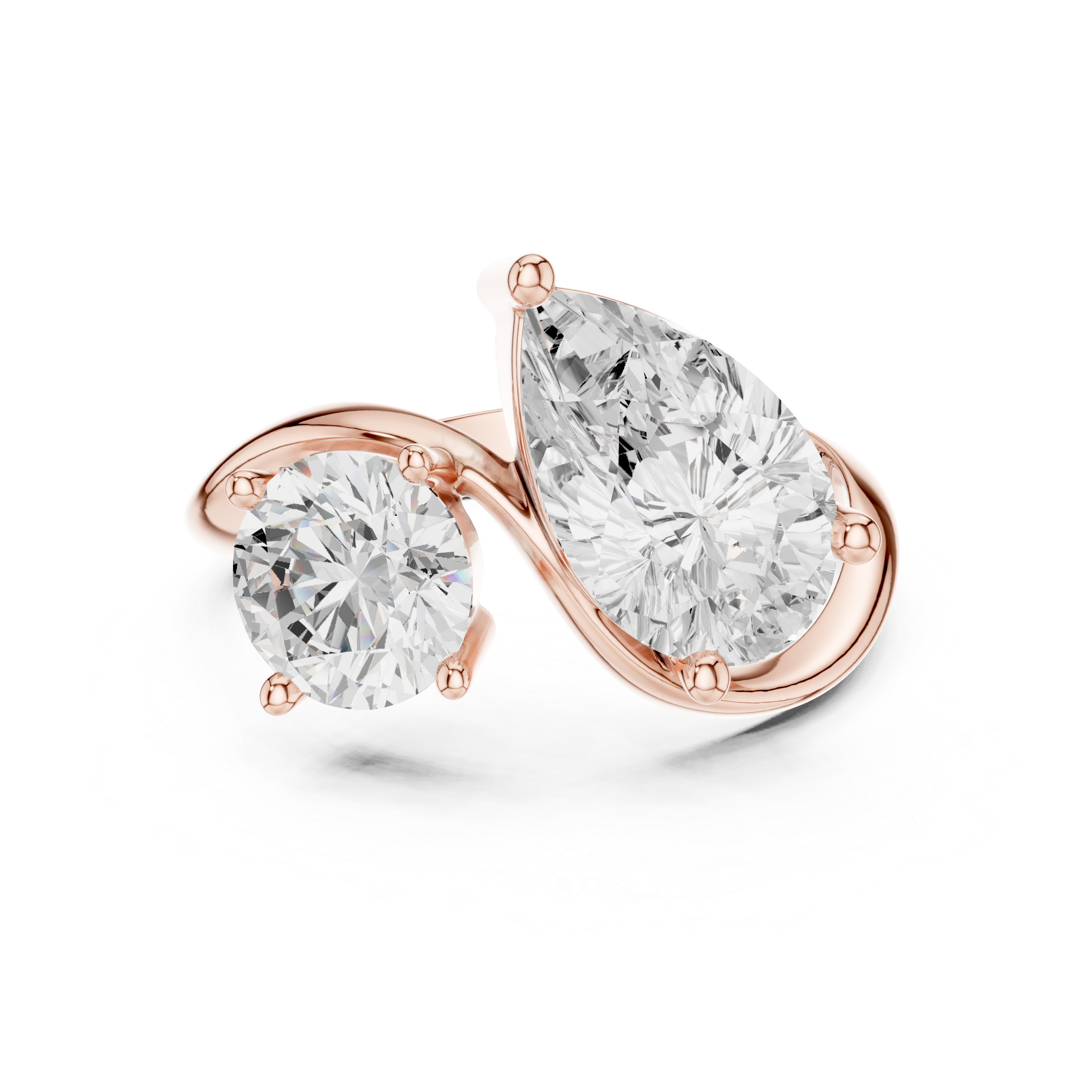 Round & Pear Diamond Bypass Ring – Two Stone Open Twist Engagement Ring