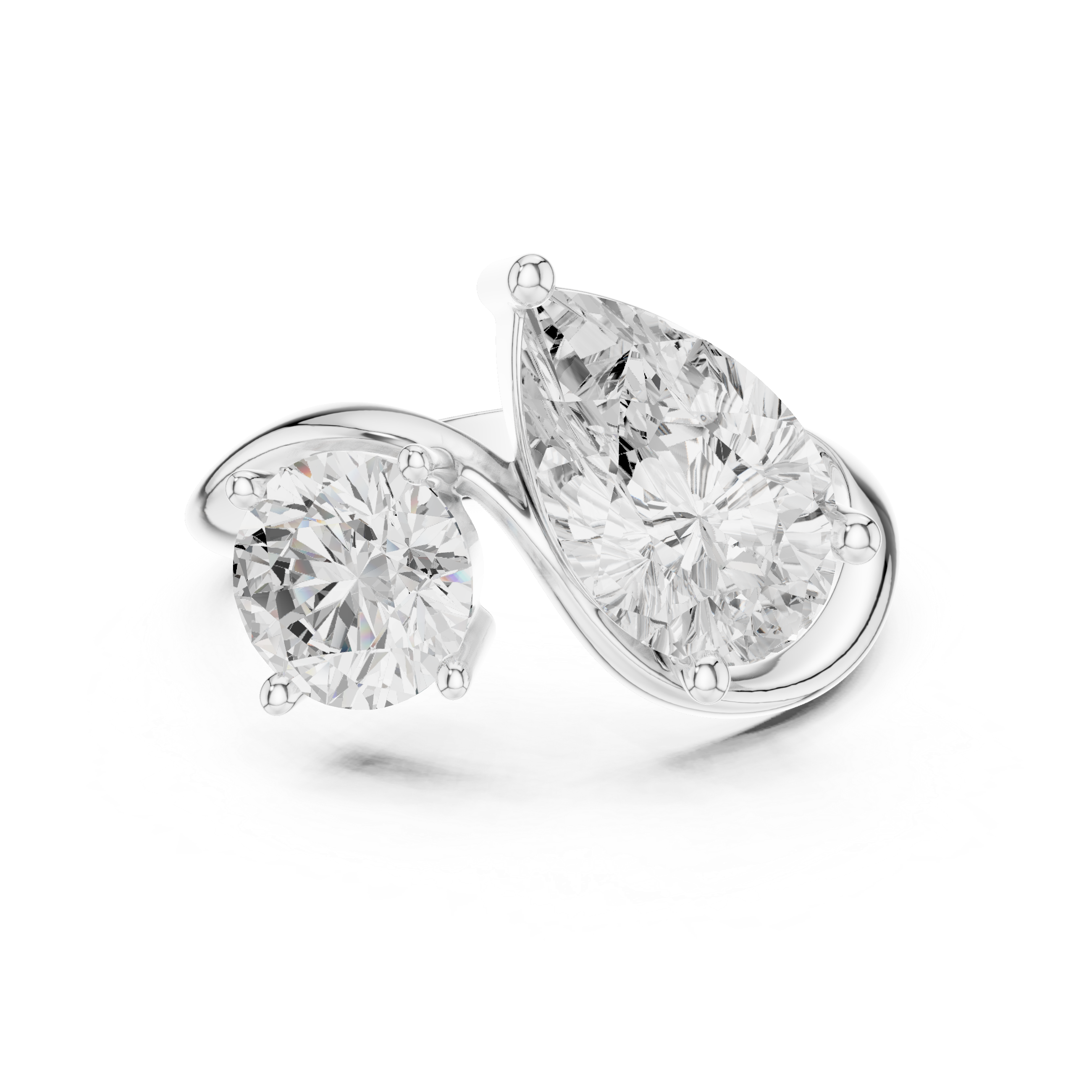 Round & Pear Diamond Bypass Ring – Two Stone Open Twist Engagement Ring