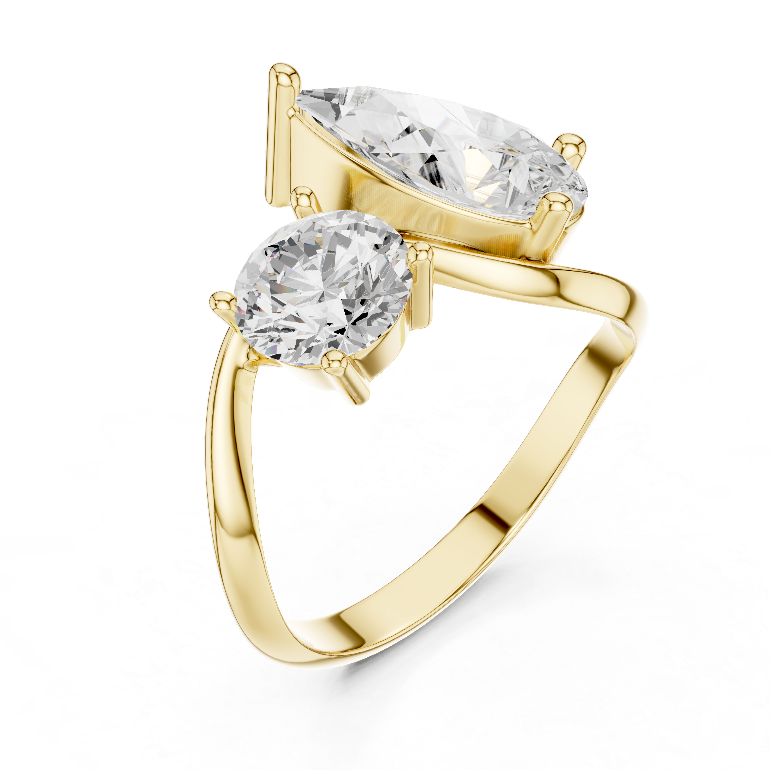 Round & Pear Diamond Bypass Ring – Two Stone Open Twist Engagement Ring