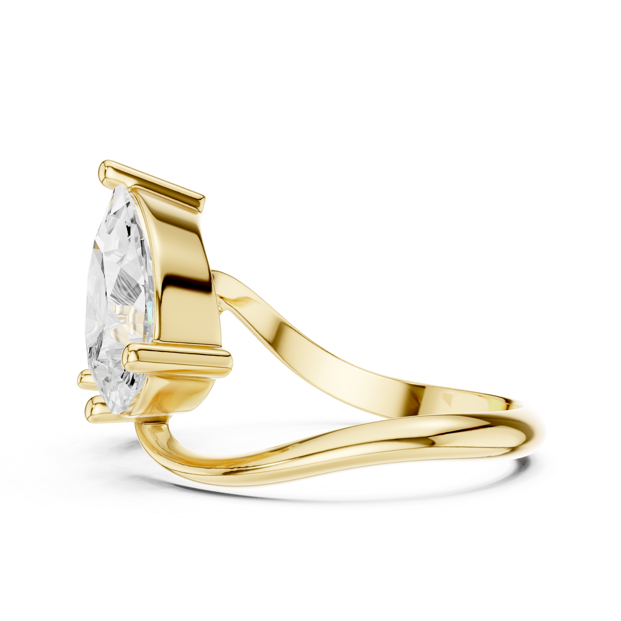 Round & Pear Diamond Bypass Ring – Two Stone Open Twist Engagement Ring