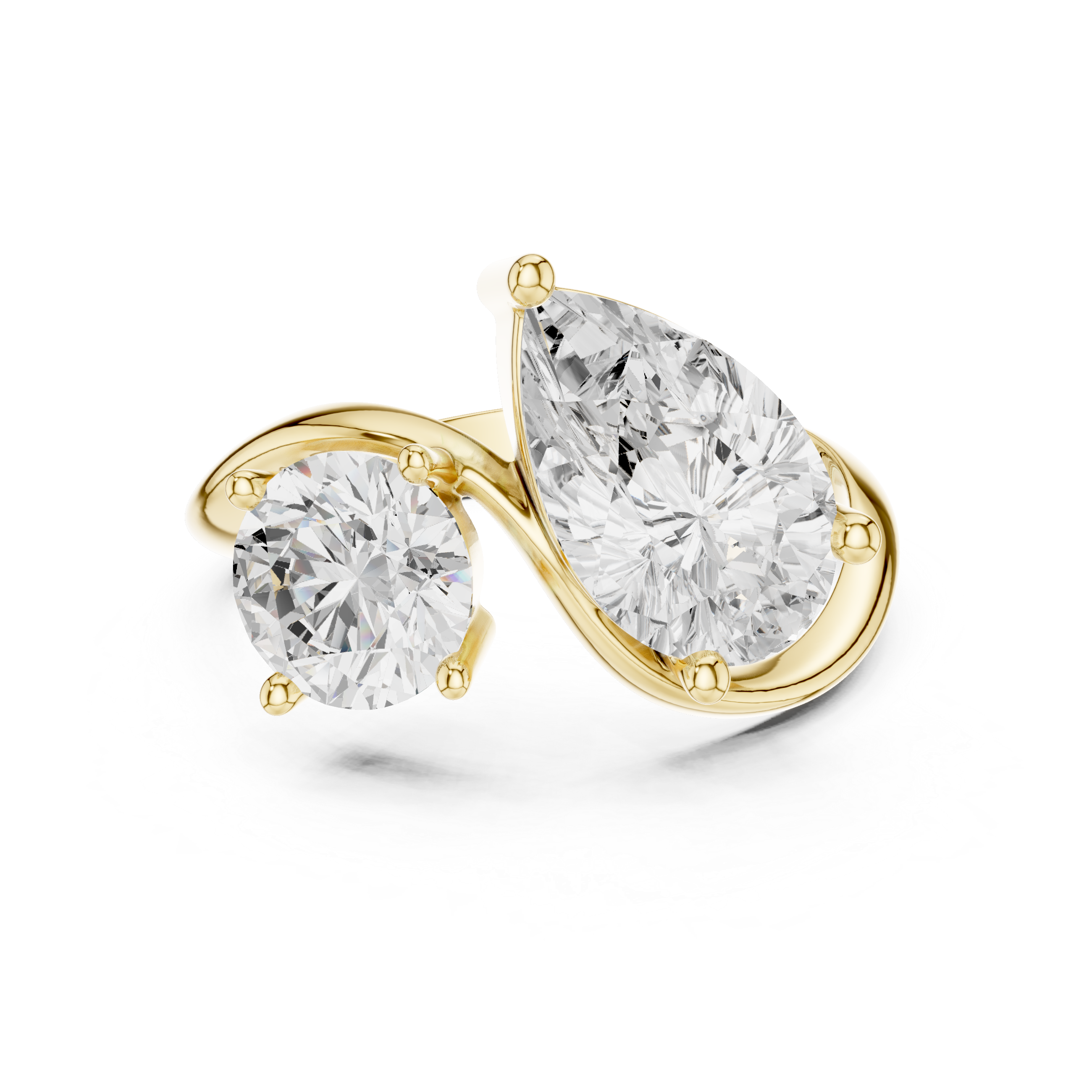 Round & Pear Diamond Bypass Ring – Two Stone Open Twist Engagement Ring