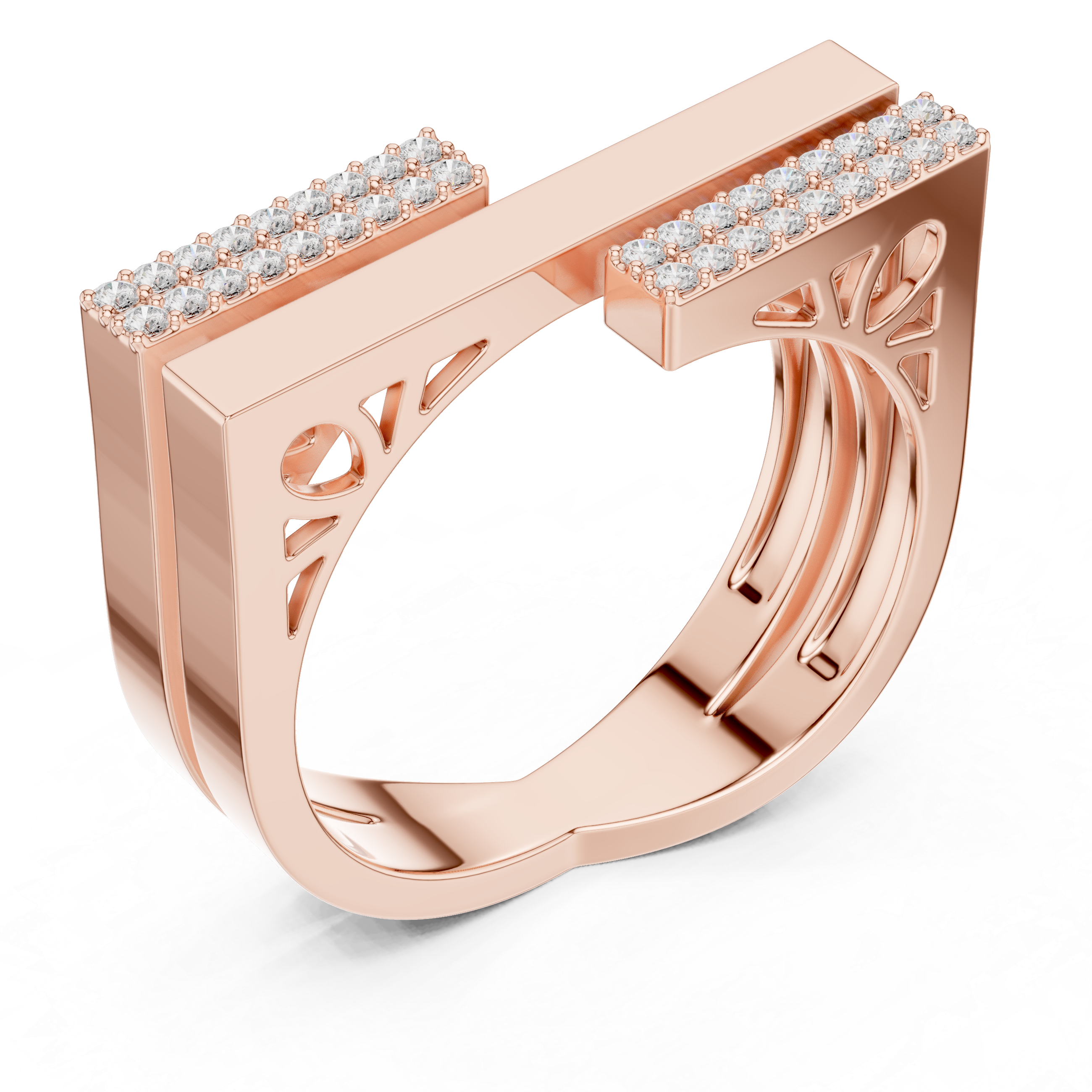 Modern Parallel Bar Diamond Ring – Open Geometric Pave Statement Ring
