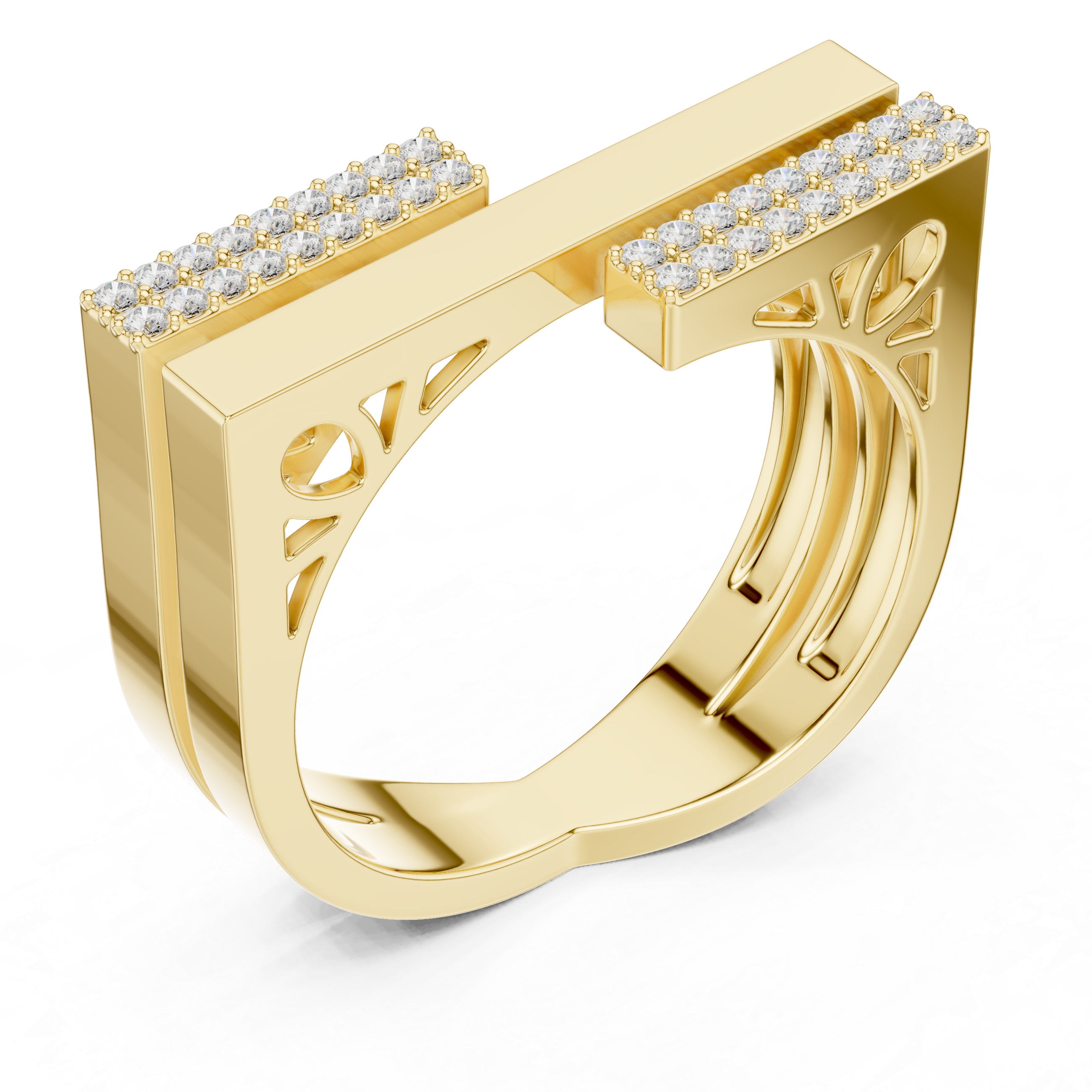 Modern Parallel Bar Diamond Ring – Open Geometric Pave Statement Ring