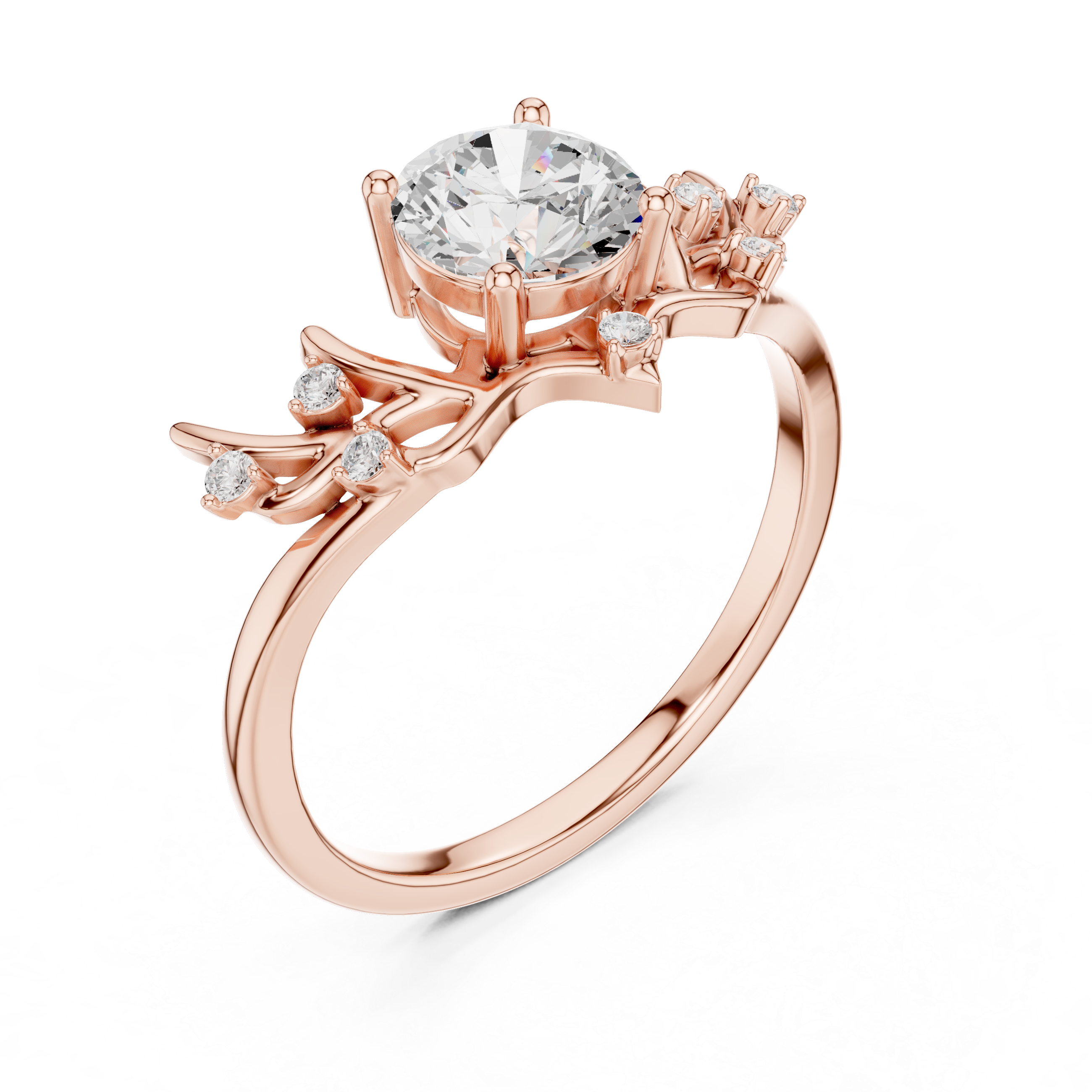Nature Inspired Pear Diamond Engagement Ring – Leaf & Branch Style Solitaire Ring