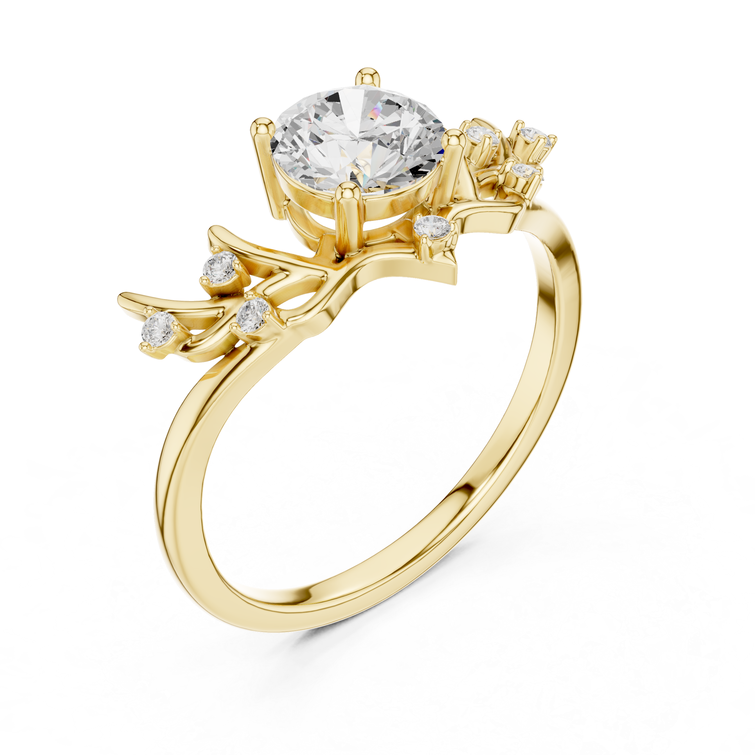 Nature Inspired Pear Diamond Engagement Ring – Leaf & Branch Style Solitaire Ring