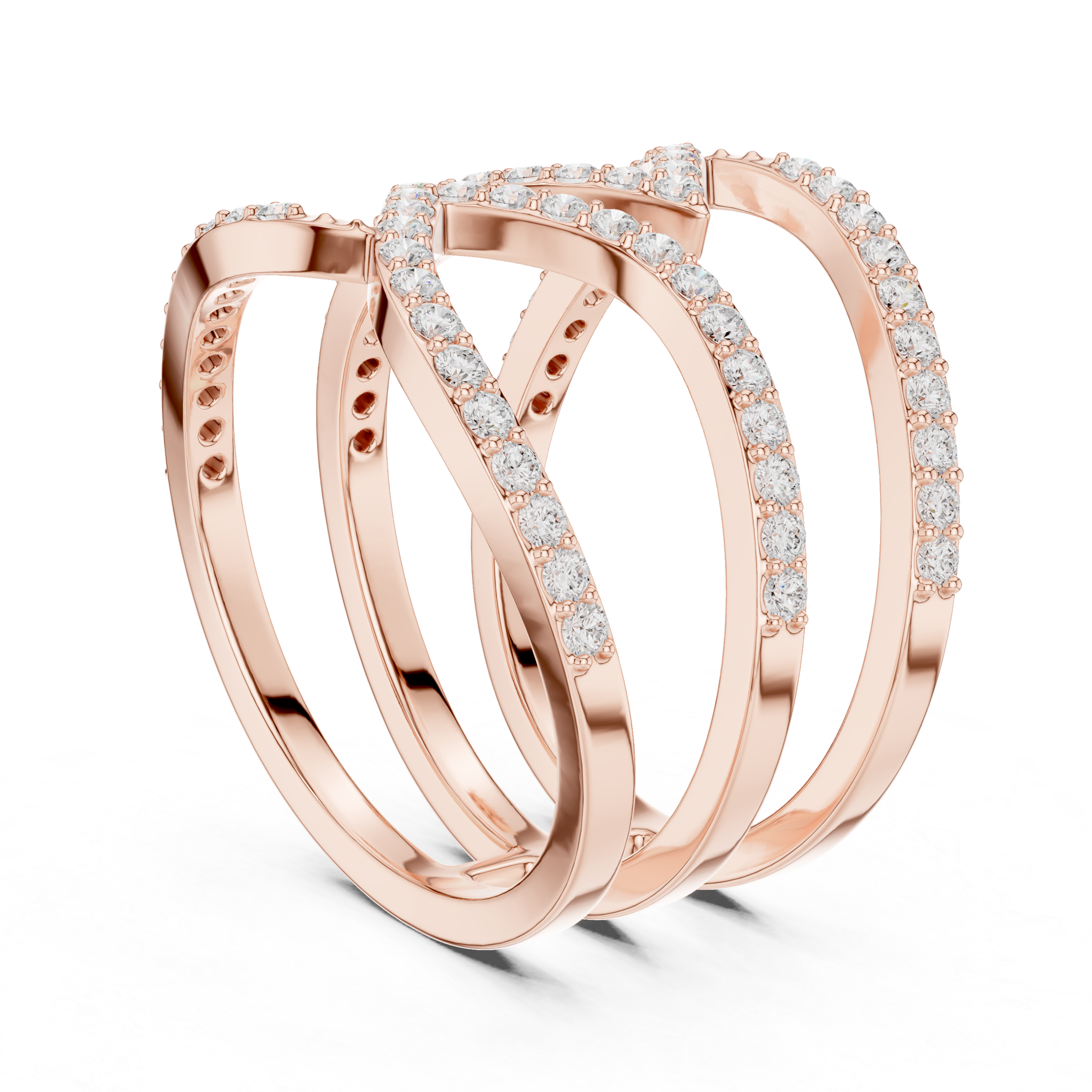 Pavé Diamond Criss Cross Multi-Band Ring – Modern Crossover Statement Ring