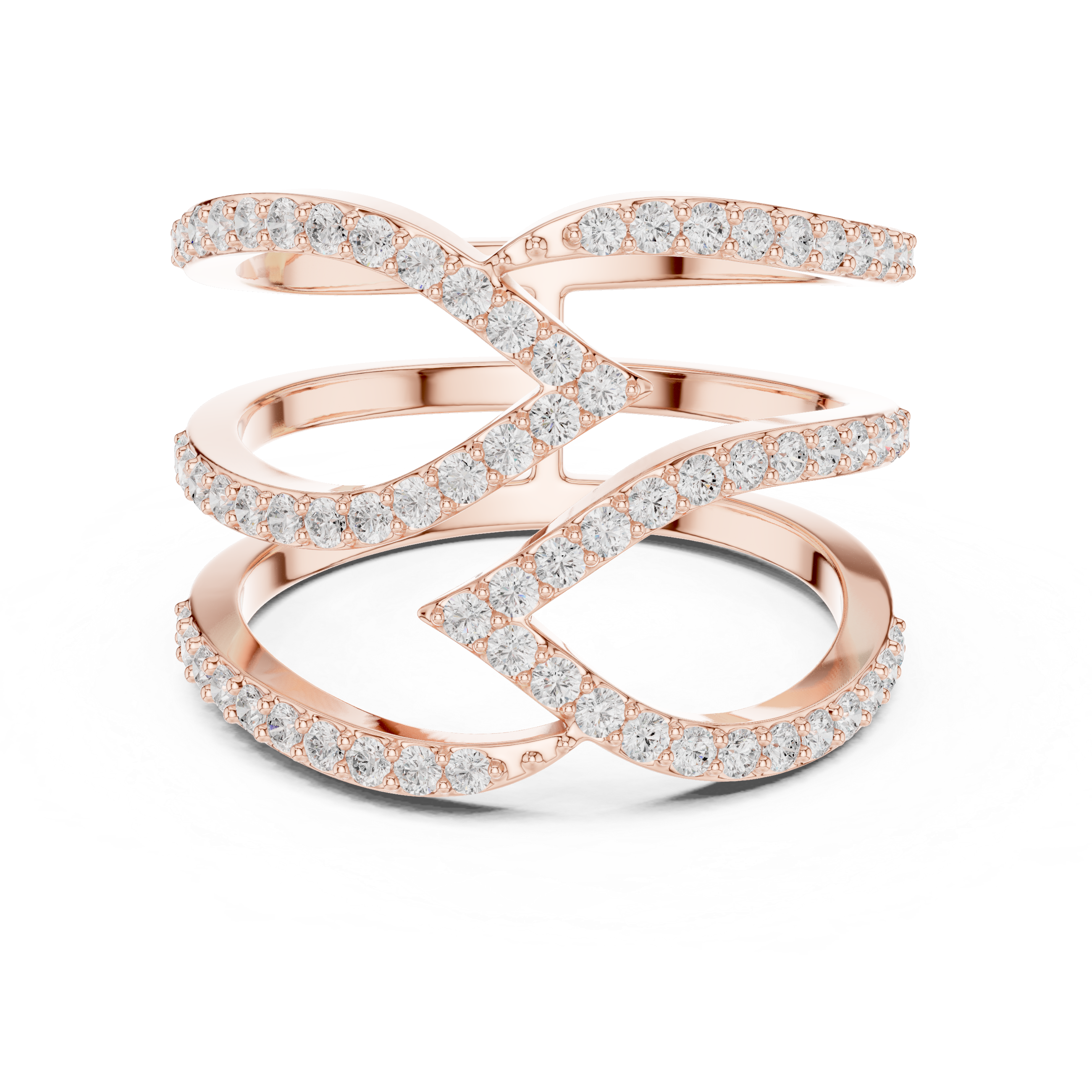 Pavé Diamond Criss Cross Multi-Band Ring – Modern Crossover Statement Ring
