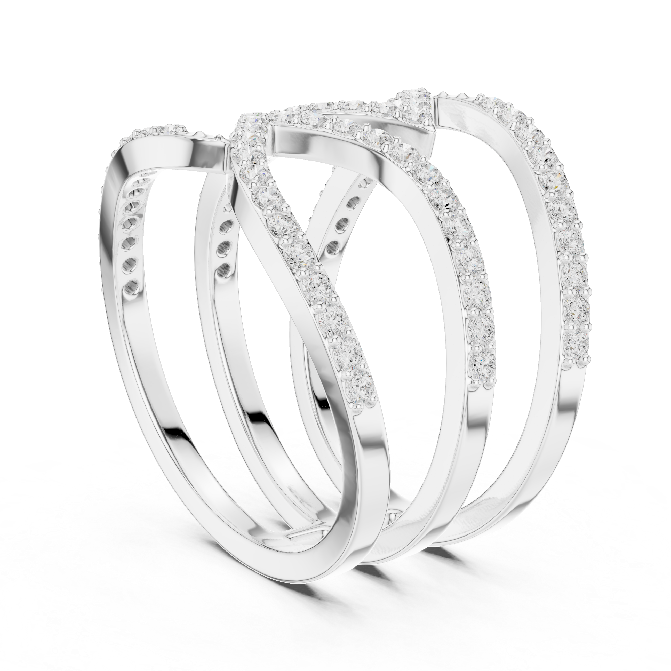 Pavé Diamond Criss Cross Multi-Band Ring – Modern Crossover Statement Ring