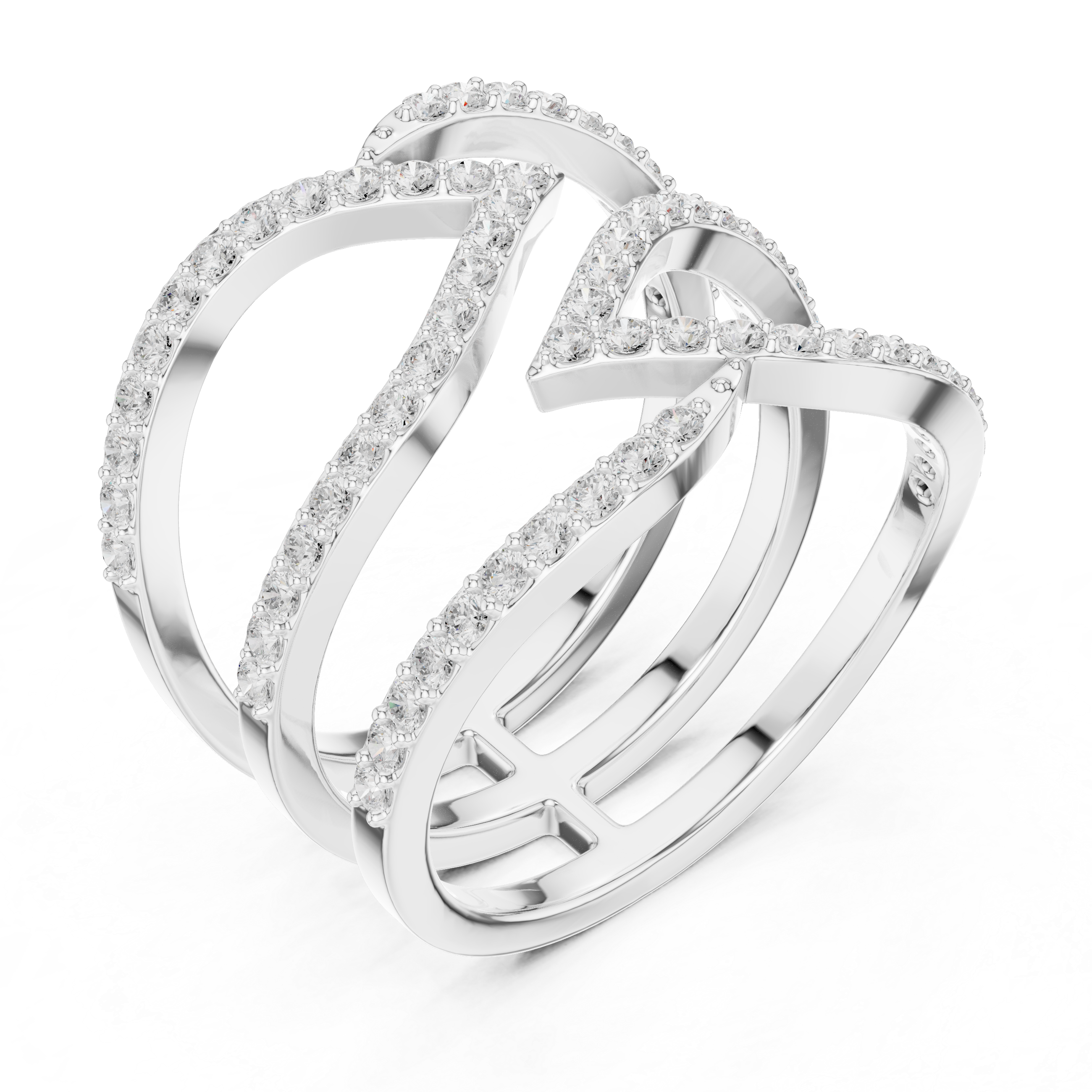 Pavé Diamond Criss Cross Multi-Band Ring – Modern Crossover Statement Ring