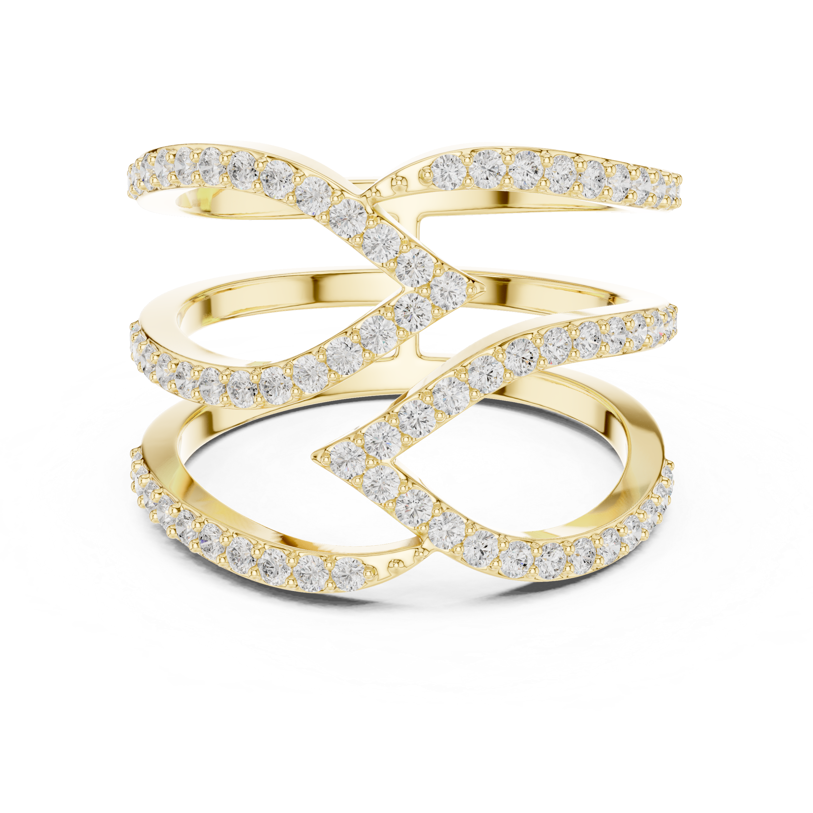 Pavé Diamond Criss Cross Multi-Band Ring – Modern Crossover Statement Ring