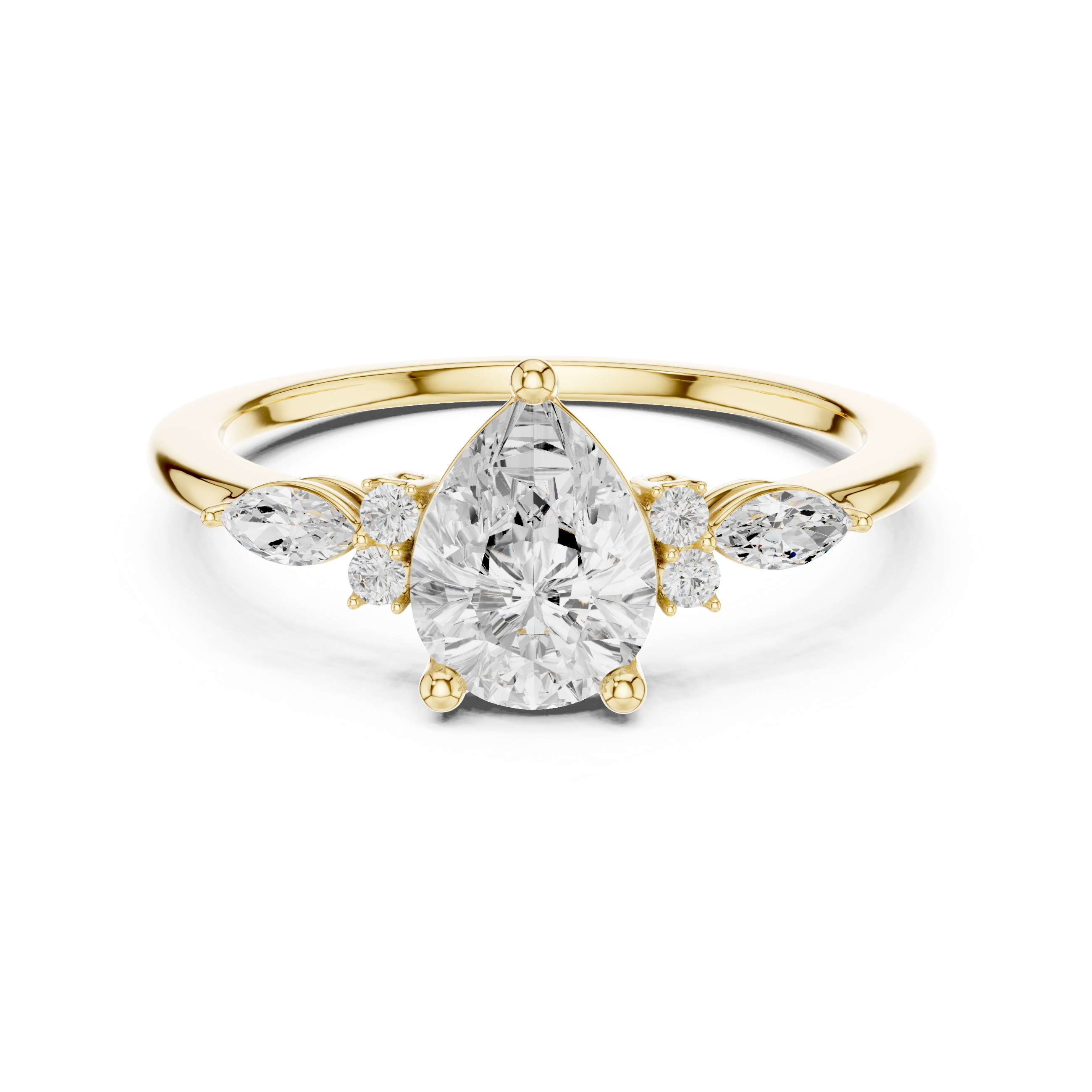 Pear Diamond Engagement Ring with Marquise Side Stones – Vintage Inspired Three-Stone Ring