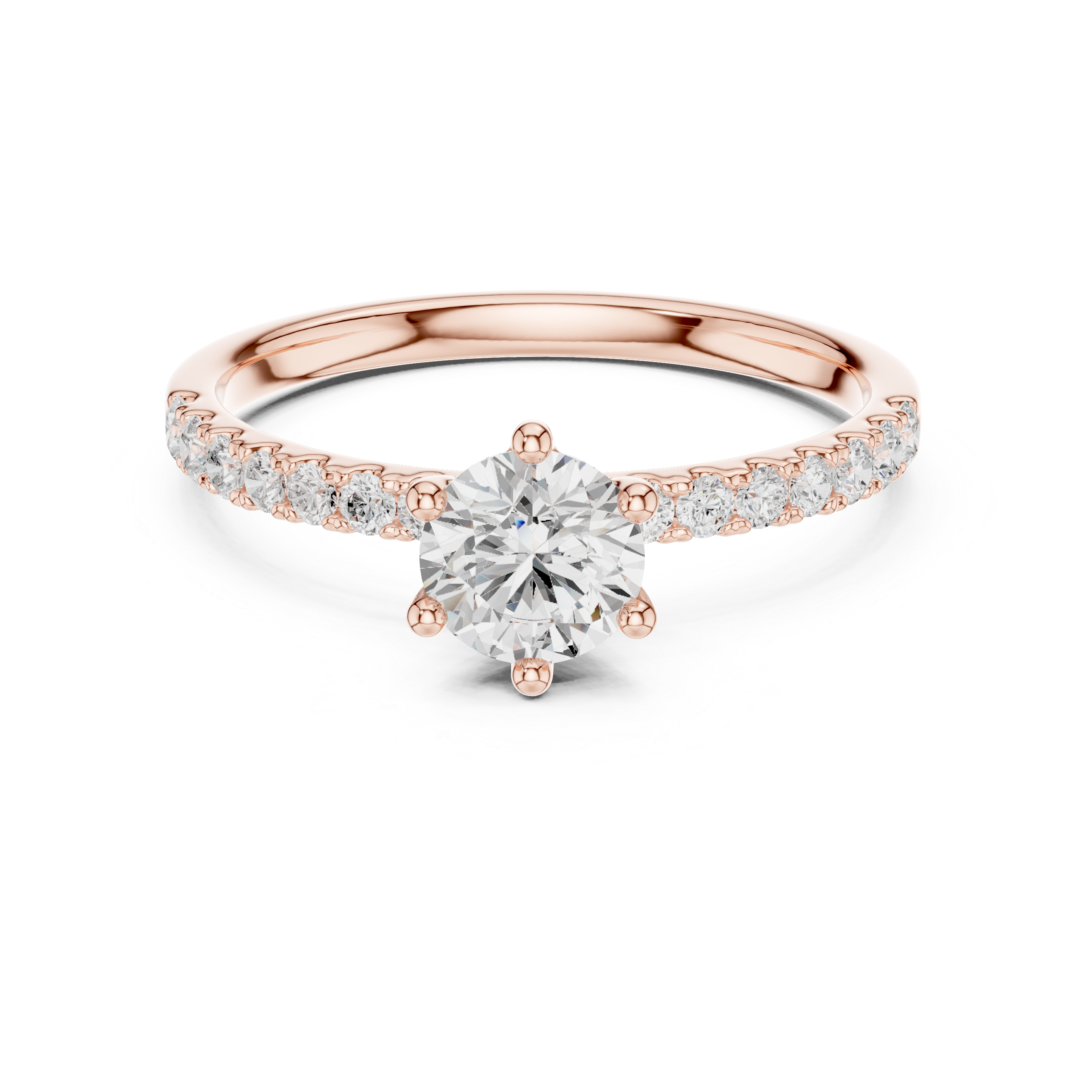 Classic Round Diamond Solitaire Engagement Ring with Pavé Band
