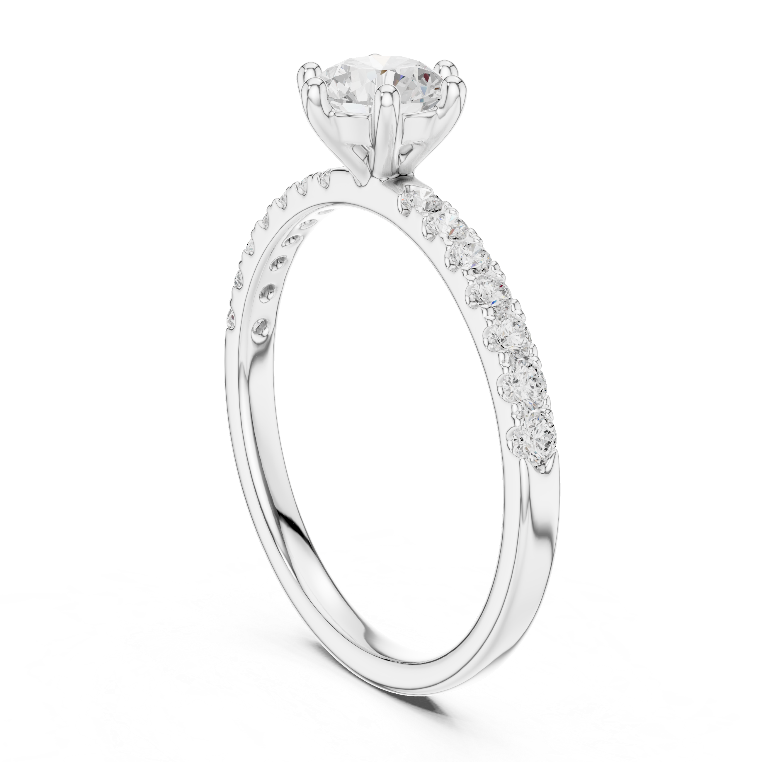 Classic Round Diamond Solitaire Engagement Ring with Pavé Band