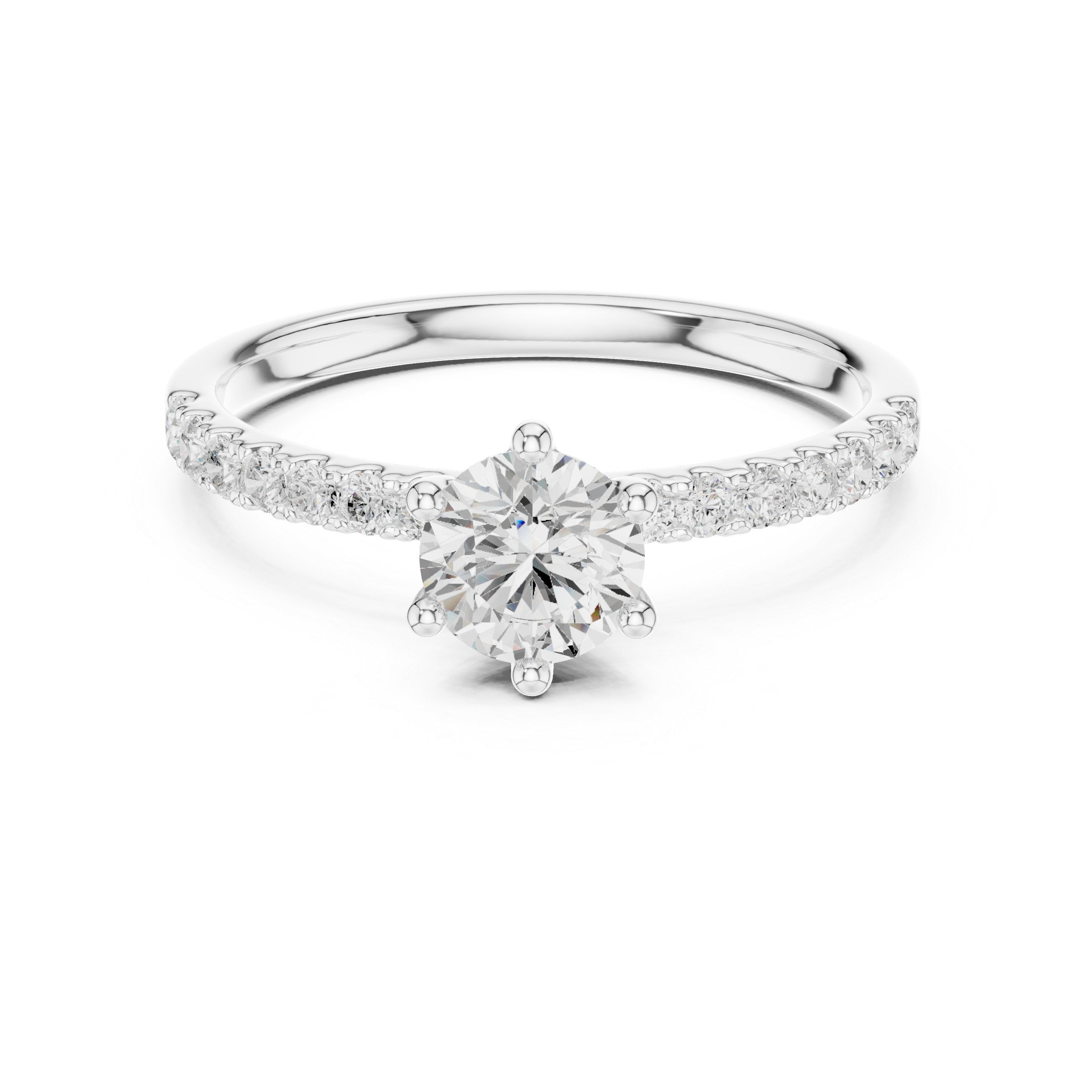 Classic Round Diamond Solitaire Engagement Ring with Pavé Band