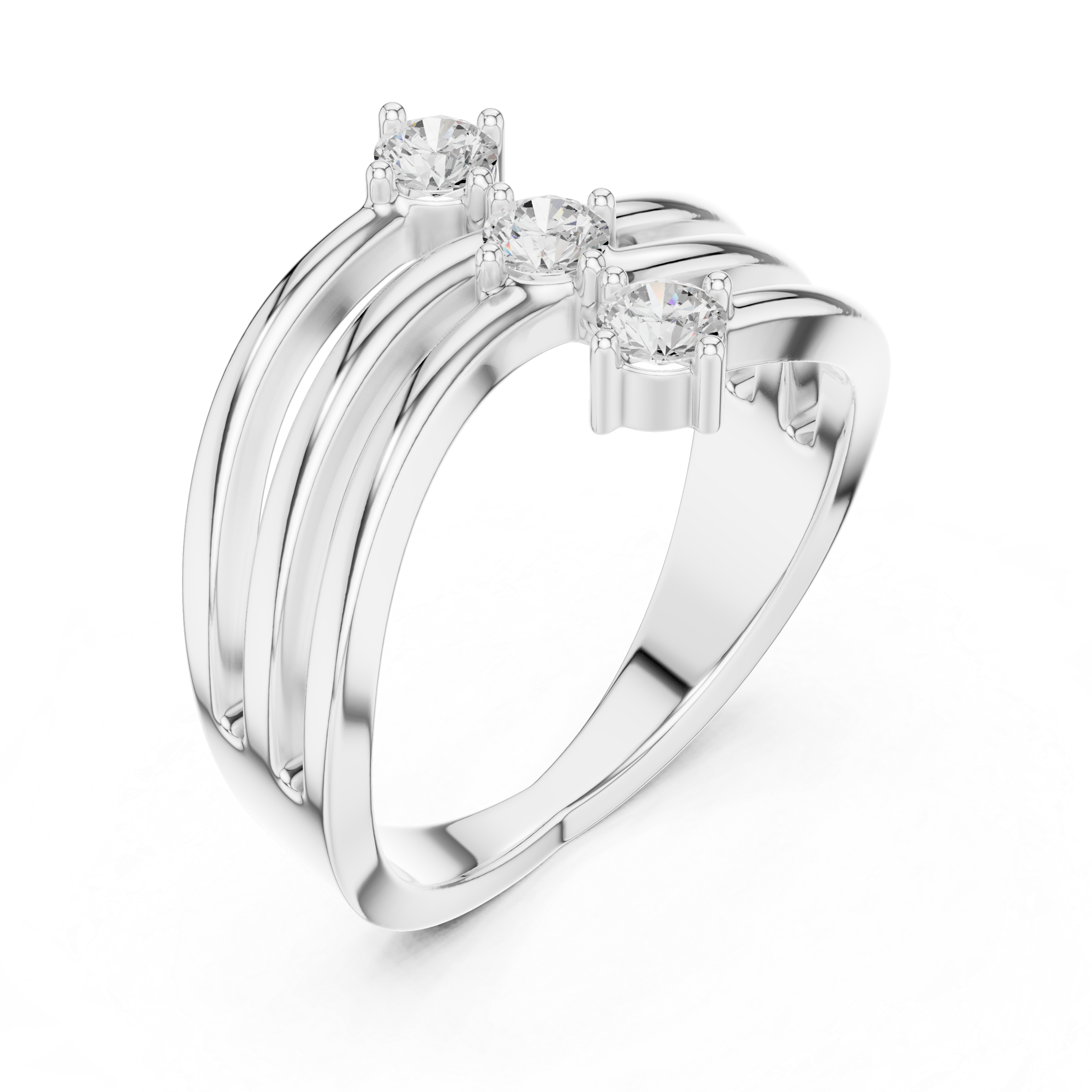 Triple Round Diamond Multi-Band Crossover Ring