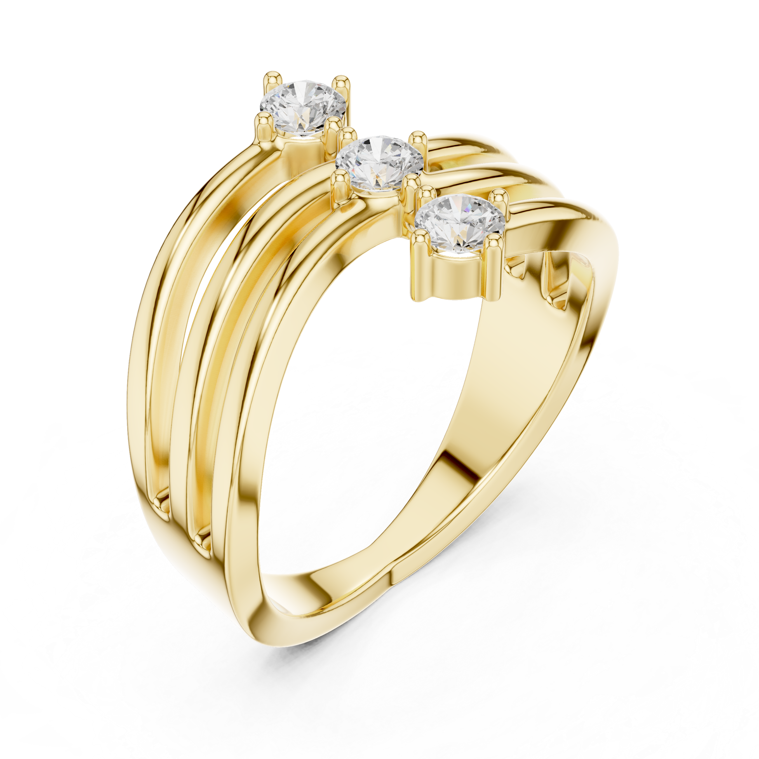 Triple Round Diamond Multi-Band Crossover Ring
