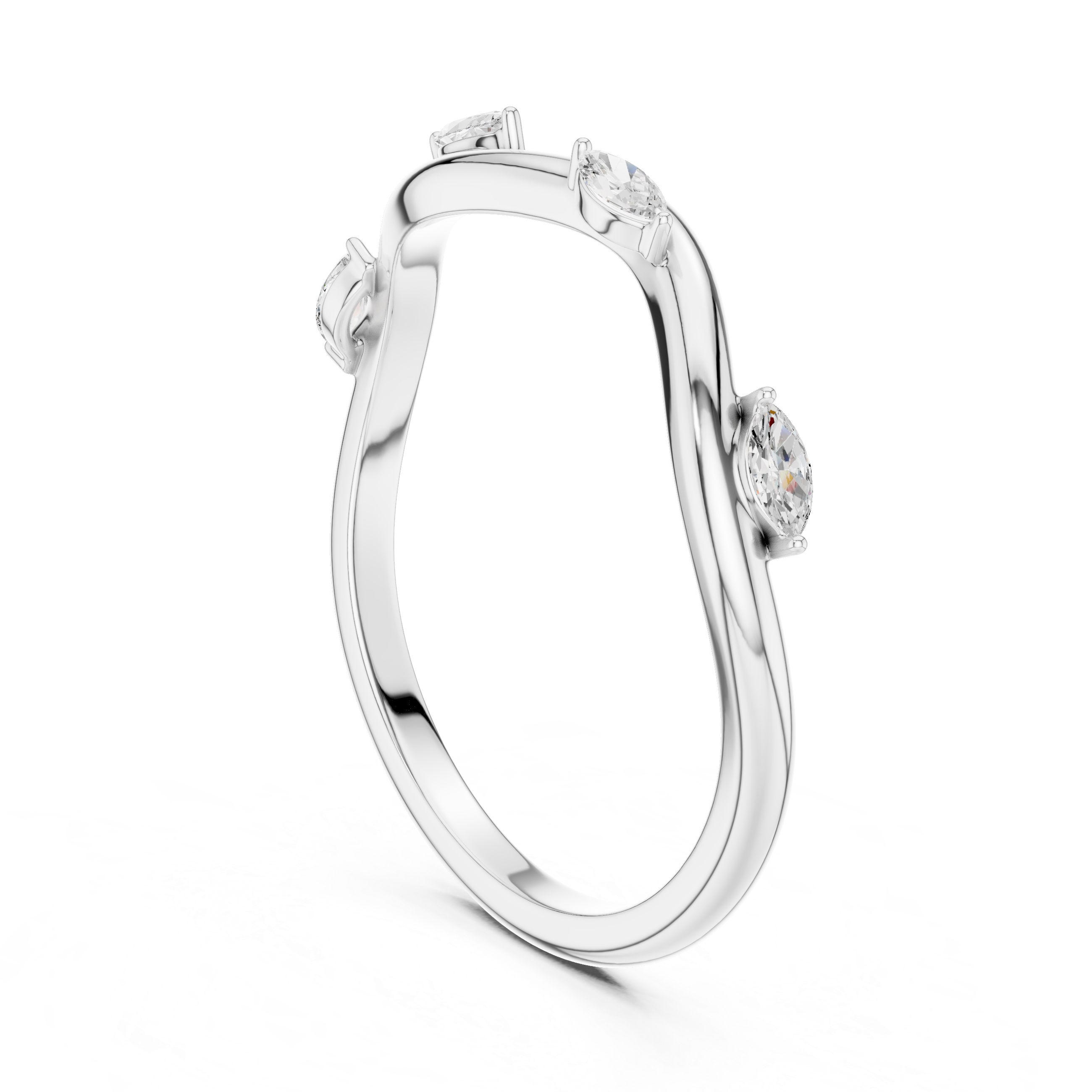 Marquise Diamond Twist Ring – Minimalist Infinity Band with Floating Marquise Stones