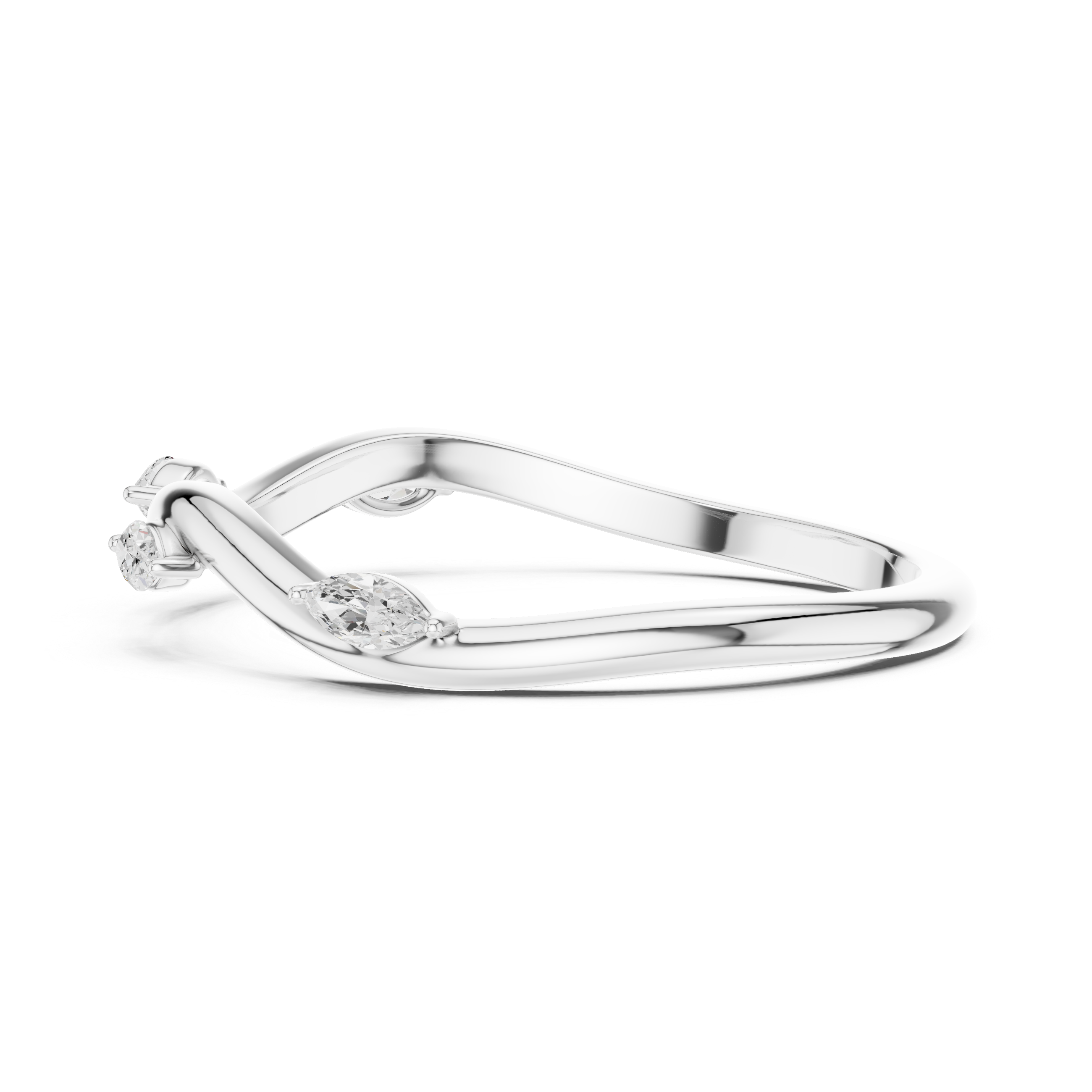 Marquise Diamond Twist Ring – Minimalist Infinity Band with Floating Marquise Stones