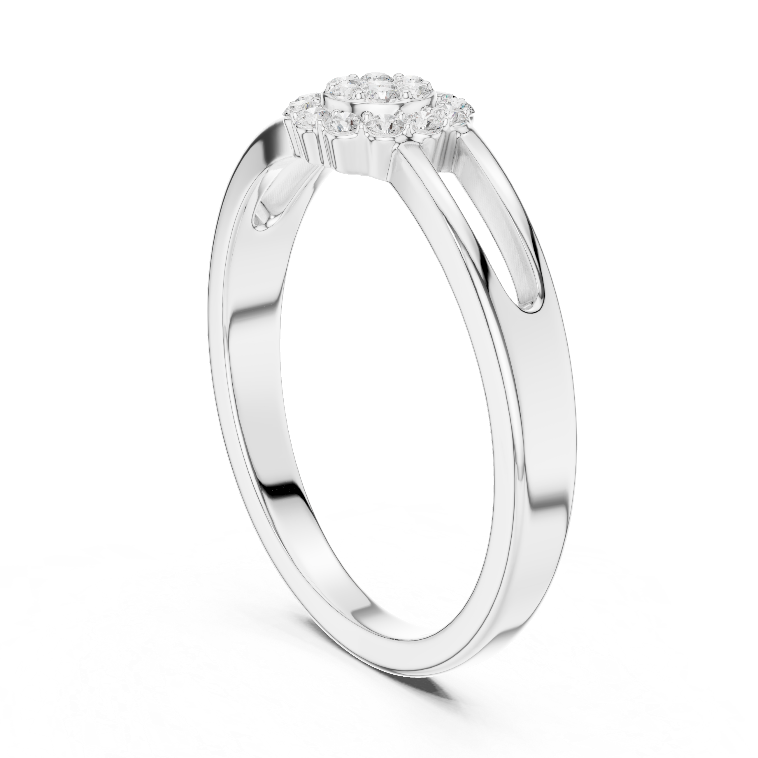 Round Diamond Cluster Halo Split Shank Ring
