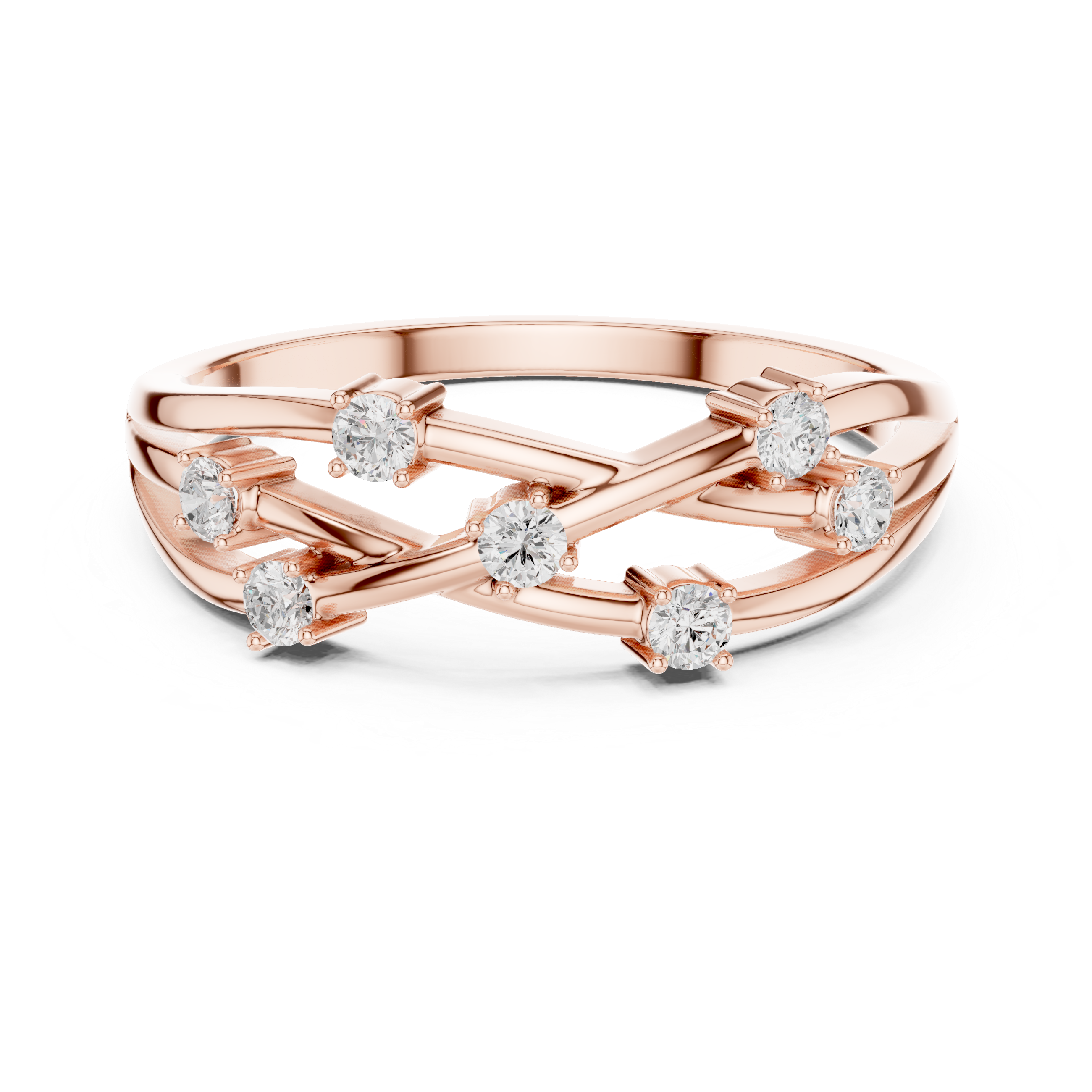 Seven Stone Crisscross Diamond Ring – Bezel Set Openwork Band