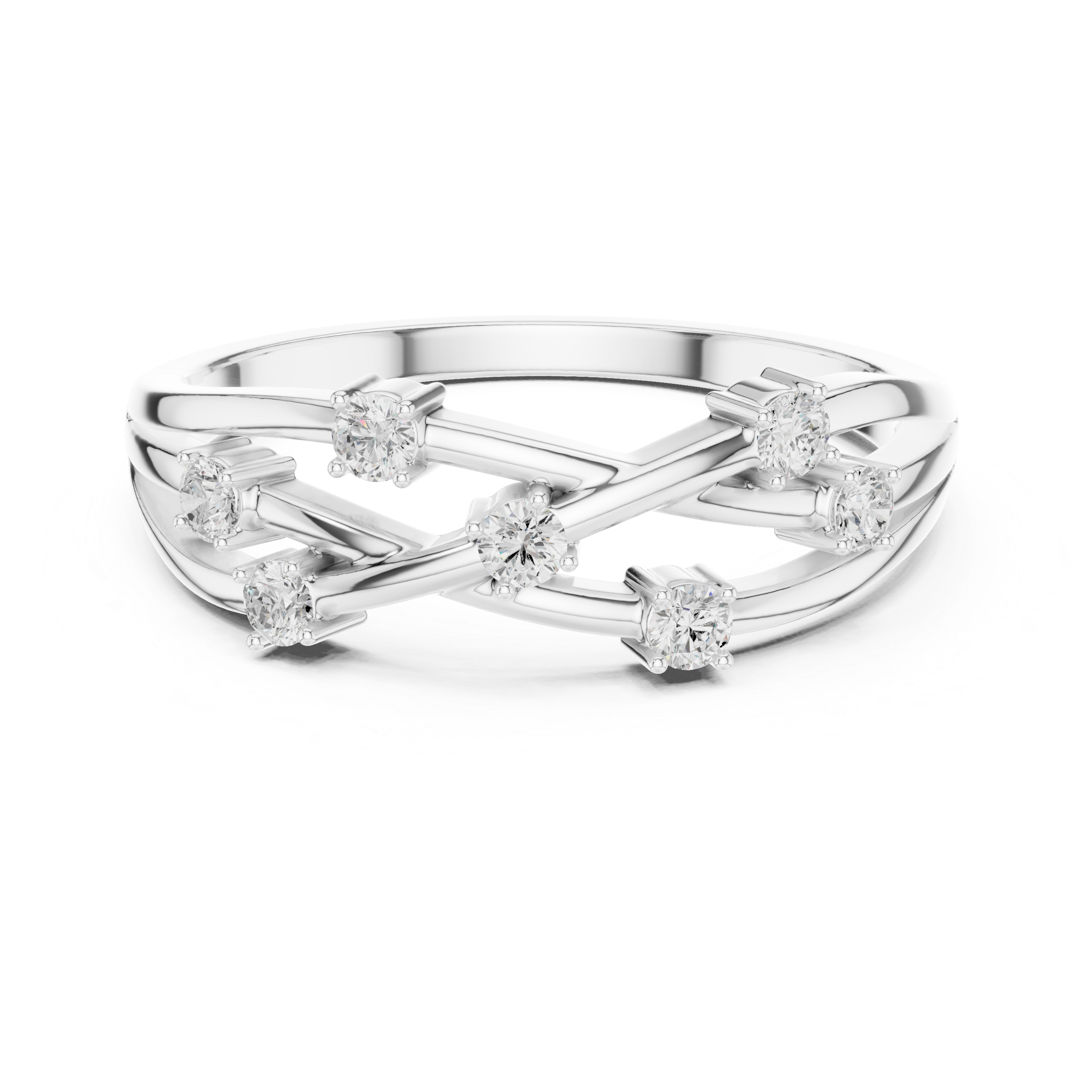 Seven Stone Crisscross Diamond Ring – Bezel Set Openwork Band