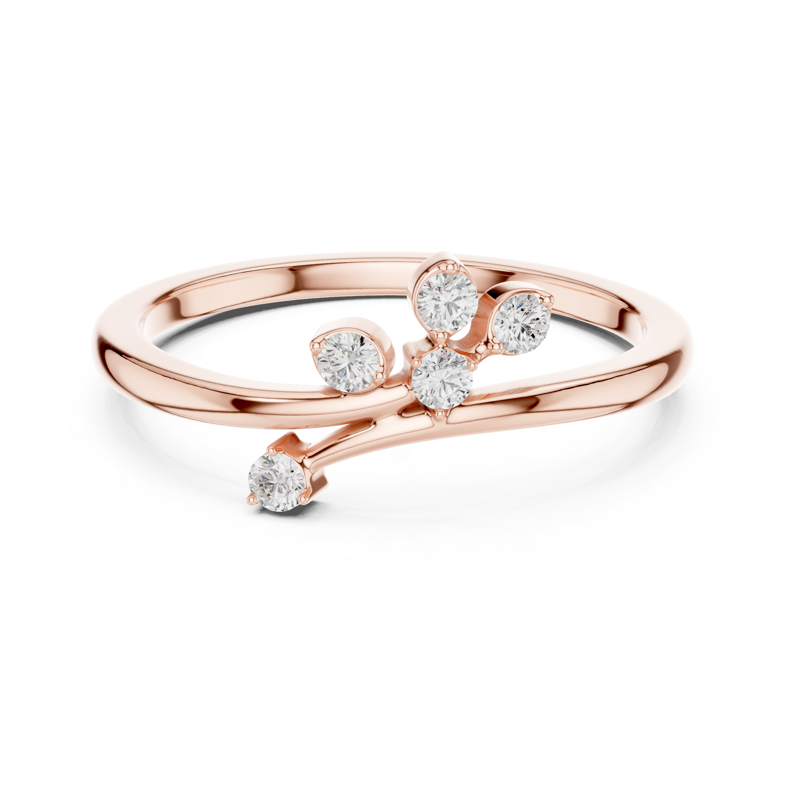 Nature Inspired Diamond Branch Ring – Five Stone Open Bypass Ring