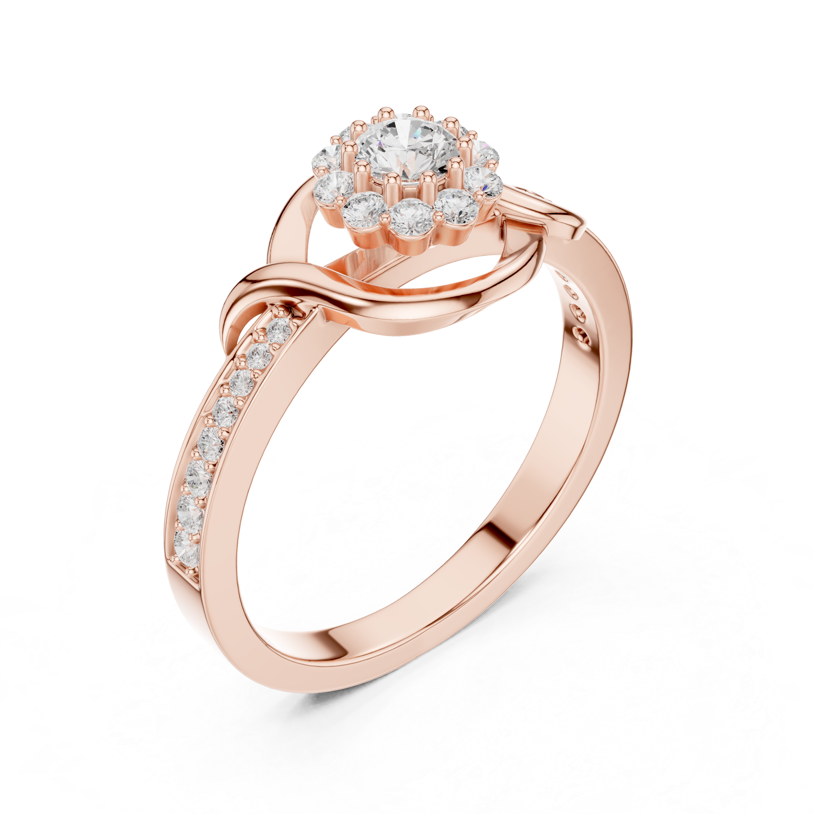 Diamond Halo Infinity Ring – Round Cluster Engagement Style Ring with Pavé Band