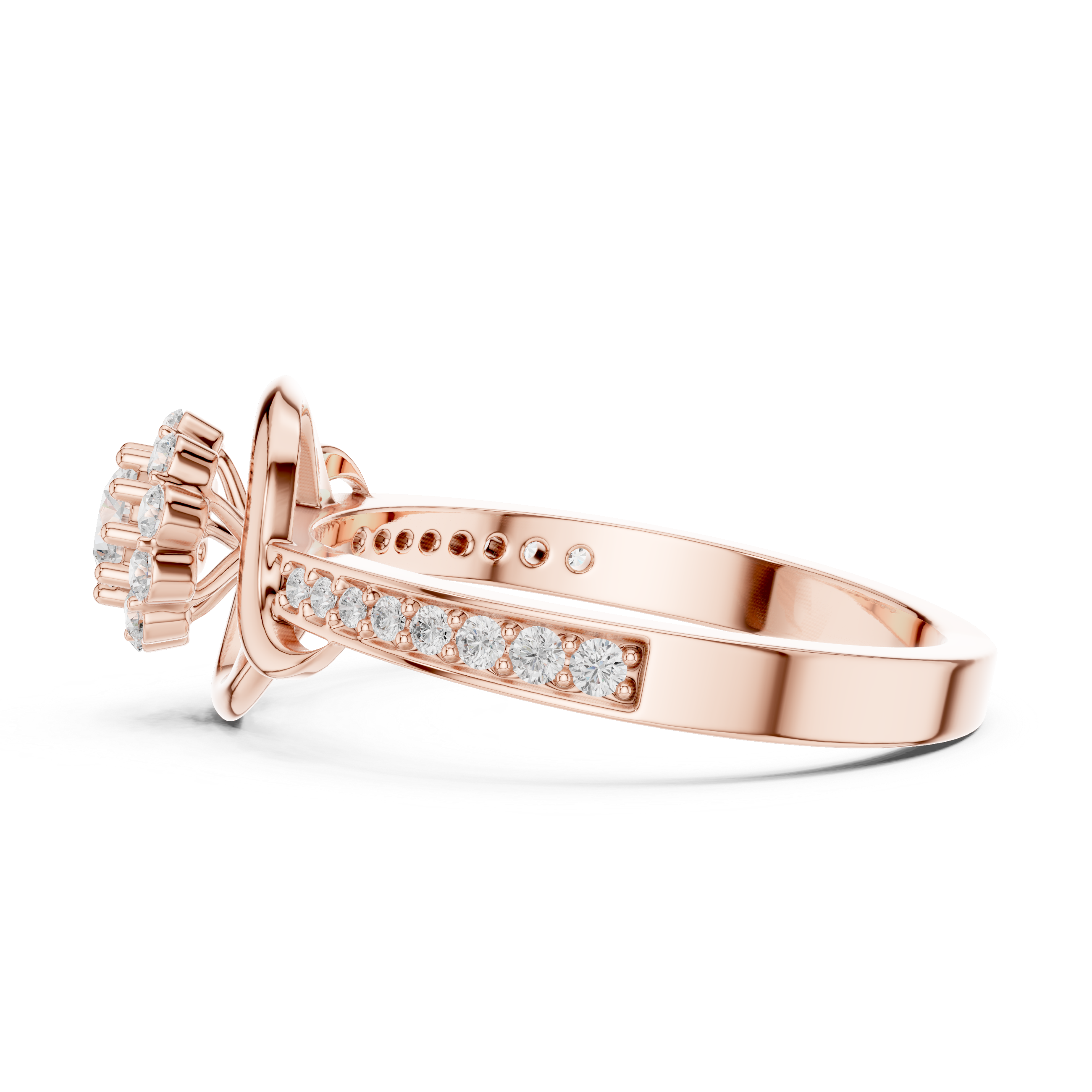 Diamond Halo Infinity Ring – Round Cluster Engagement Style Ring with Pavé Band