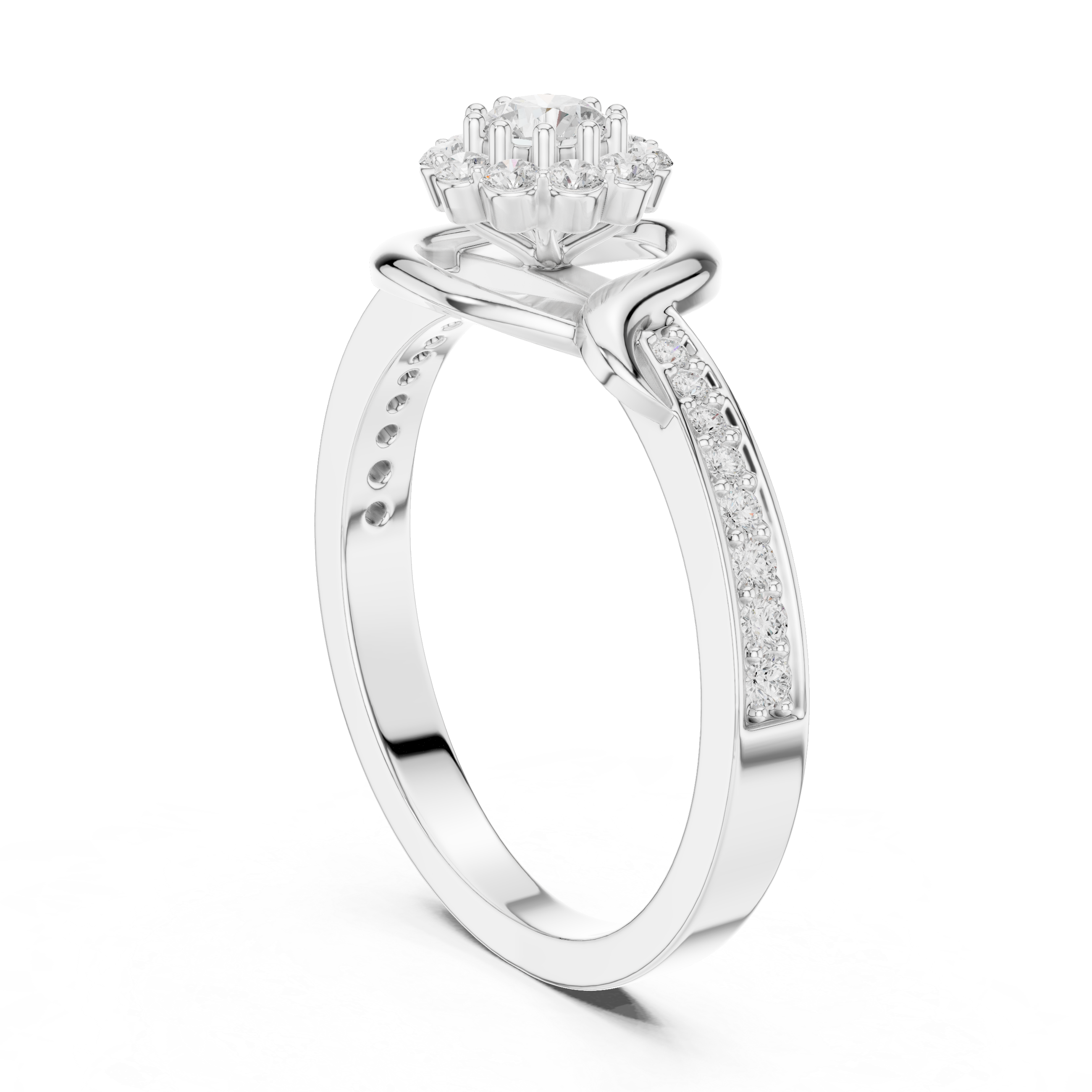 Diamond Halo Infinity Ring – Round Cluster Engagement Style Ring with Pavé Band