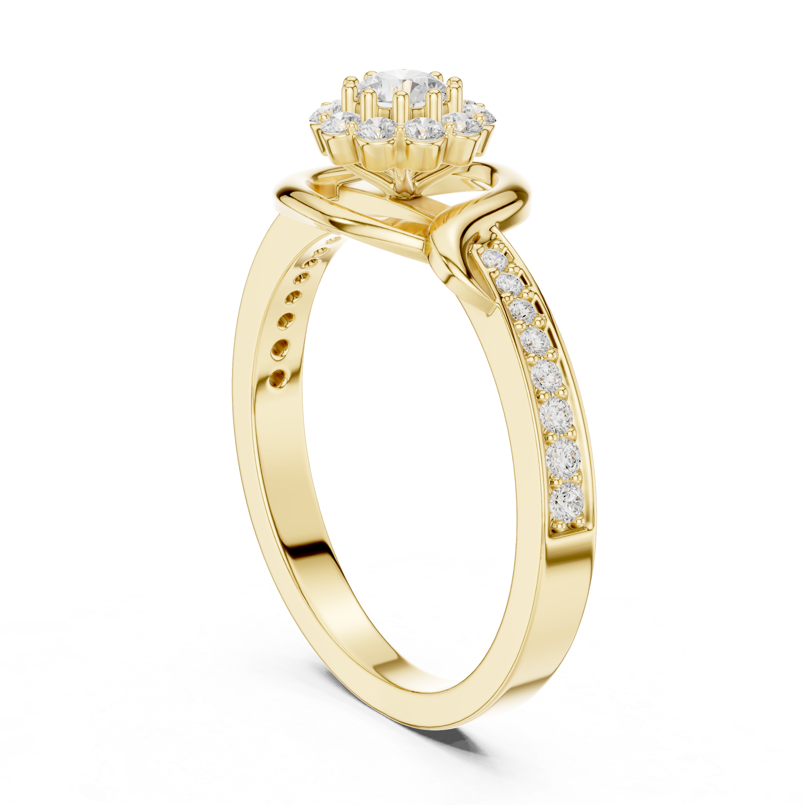 Diamond Halo Infinity Ring – Round Cluster Engagement Style Ring with Pavé Band