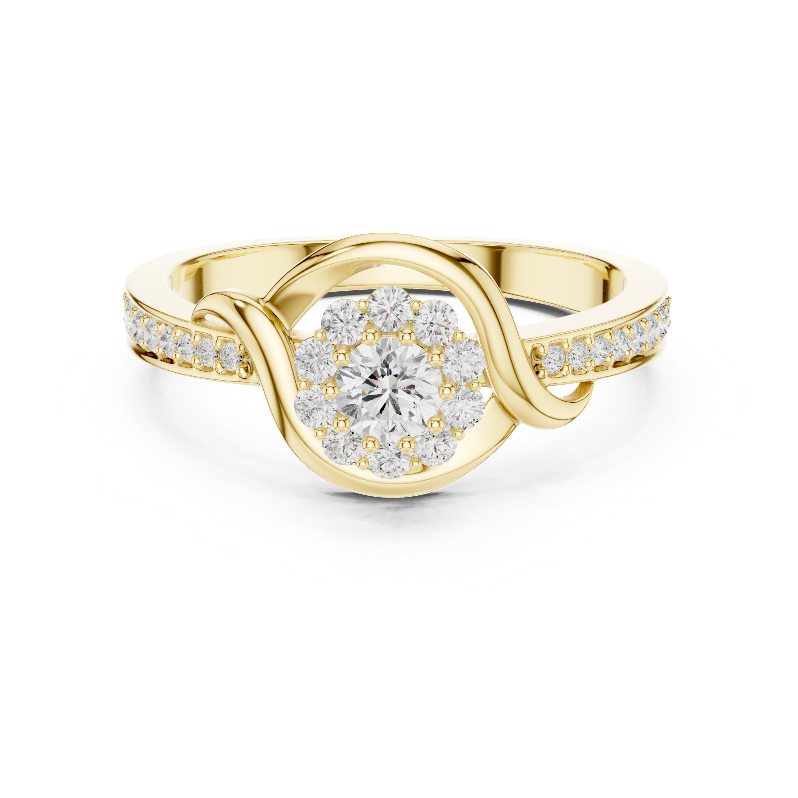 Diamond Halo Infinity Ring – Round Cluster Engagement Style Ring with Pavé Band