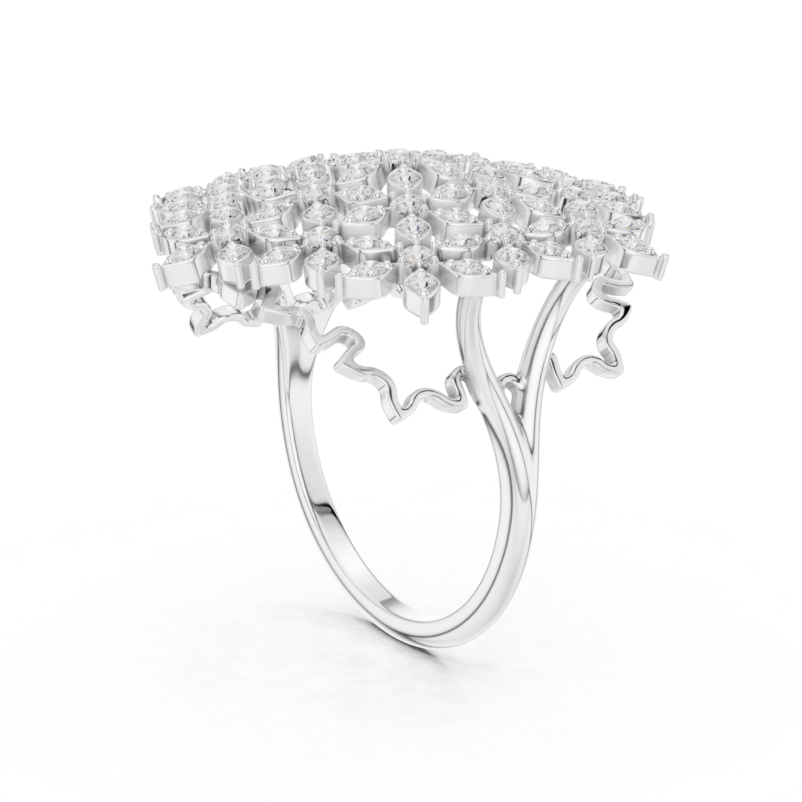 Snowflake Diamond Statement Ring – Round Diamond Lacework Cocktail Ring