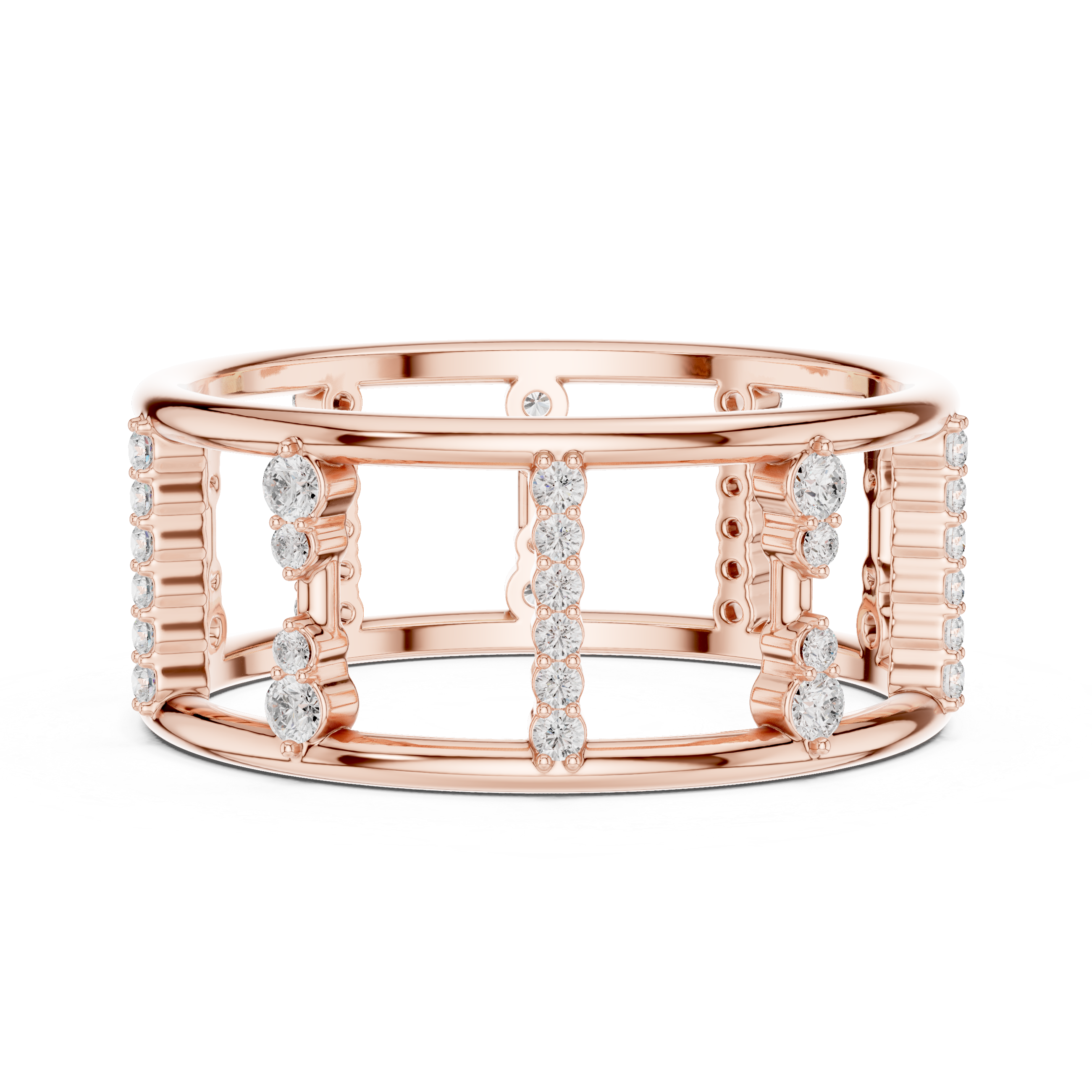 Diamond Openwork Cage Ring – Geometric Multi-Row Statement Ring