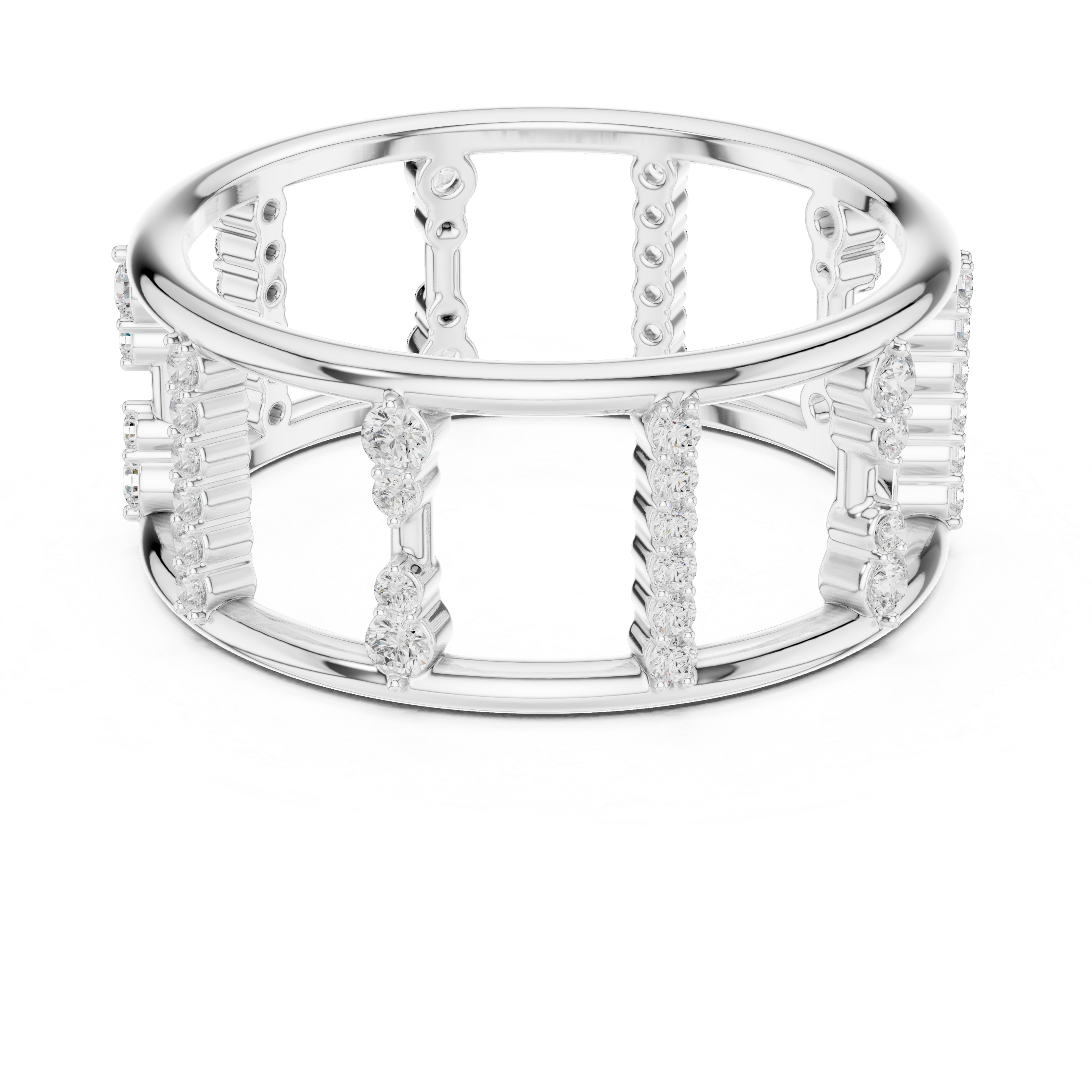 Diamond Openwork Cage Ring – Geometric Multi-Row Statement Ring